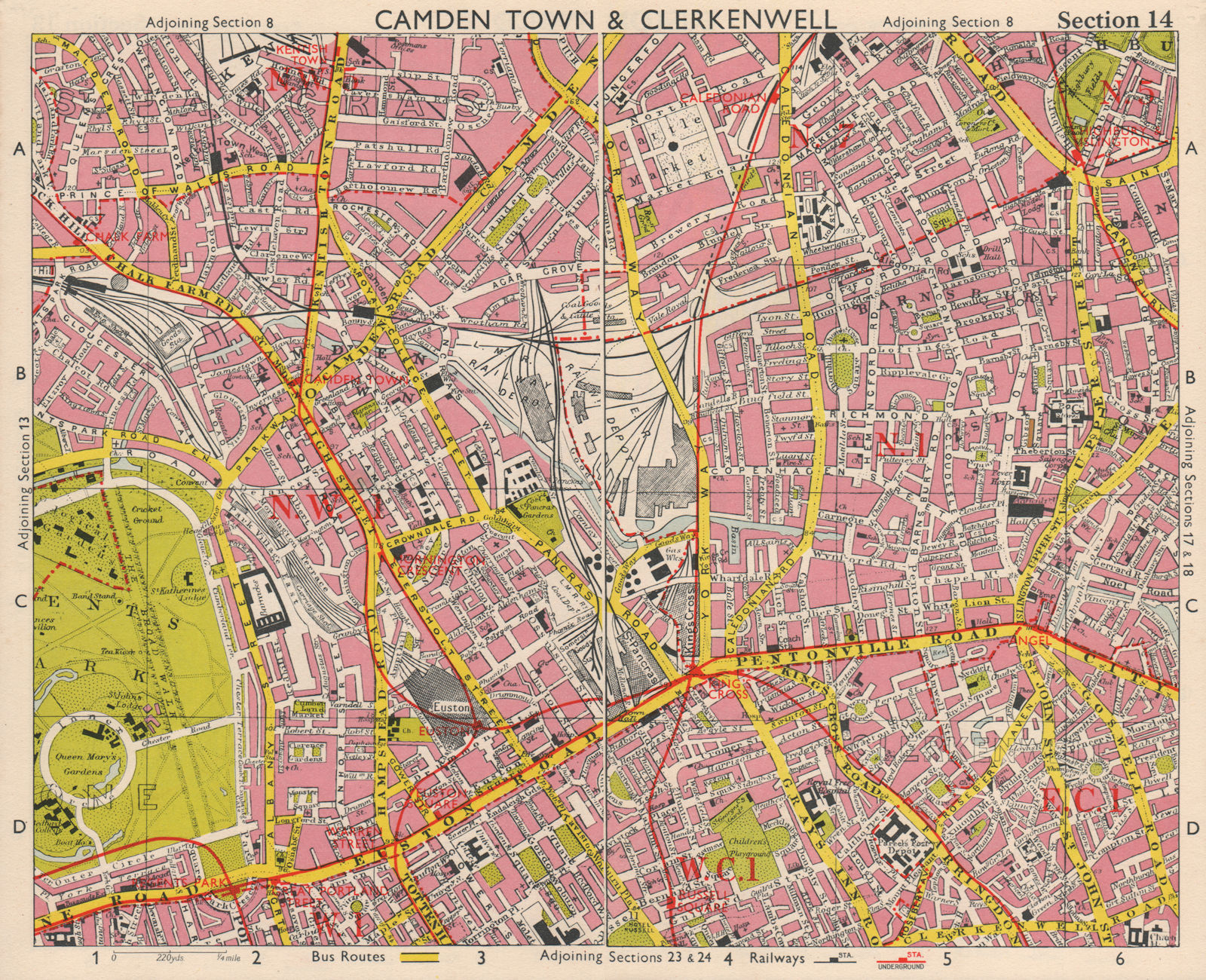 N LONDON. Camden/Kentish Town Clerkenwell Bloomsbury Islington. BACON 1963 map