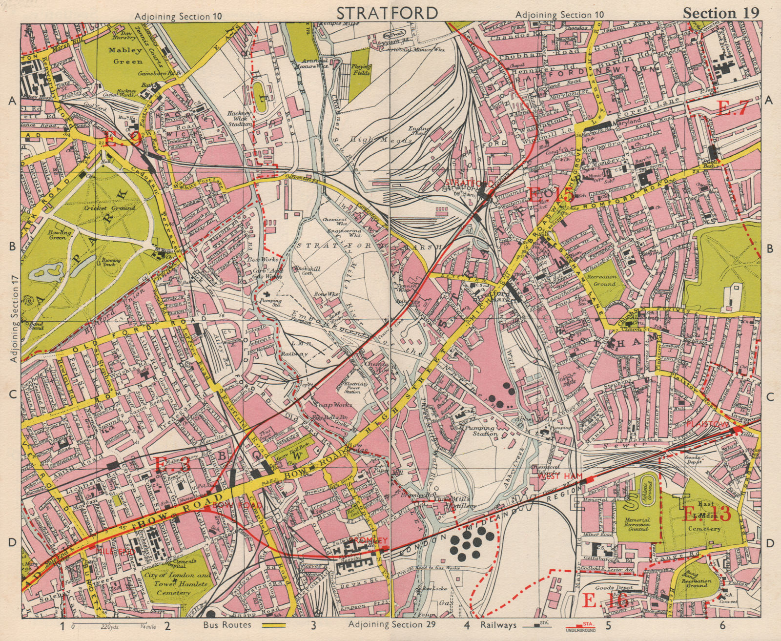 NE LONDON. Stratford Bow Hackney Wick West Ham Old Ford Plaistow.BACON 1963 map