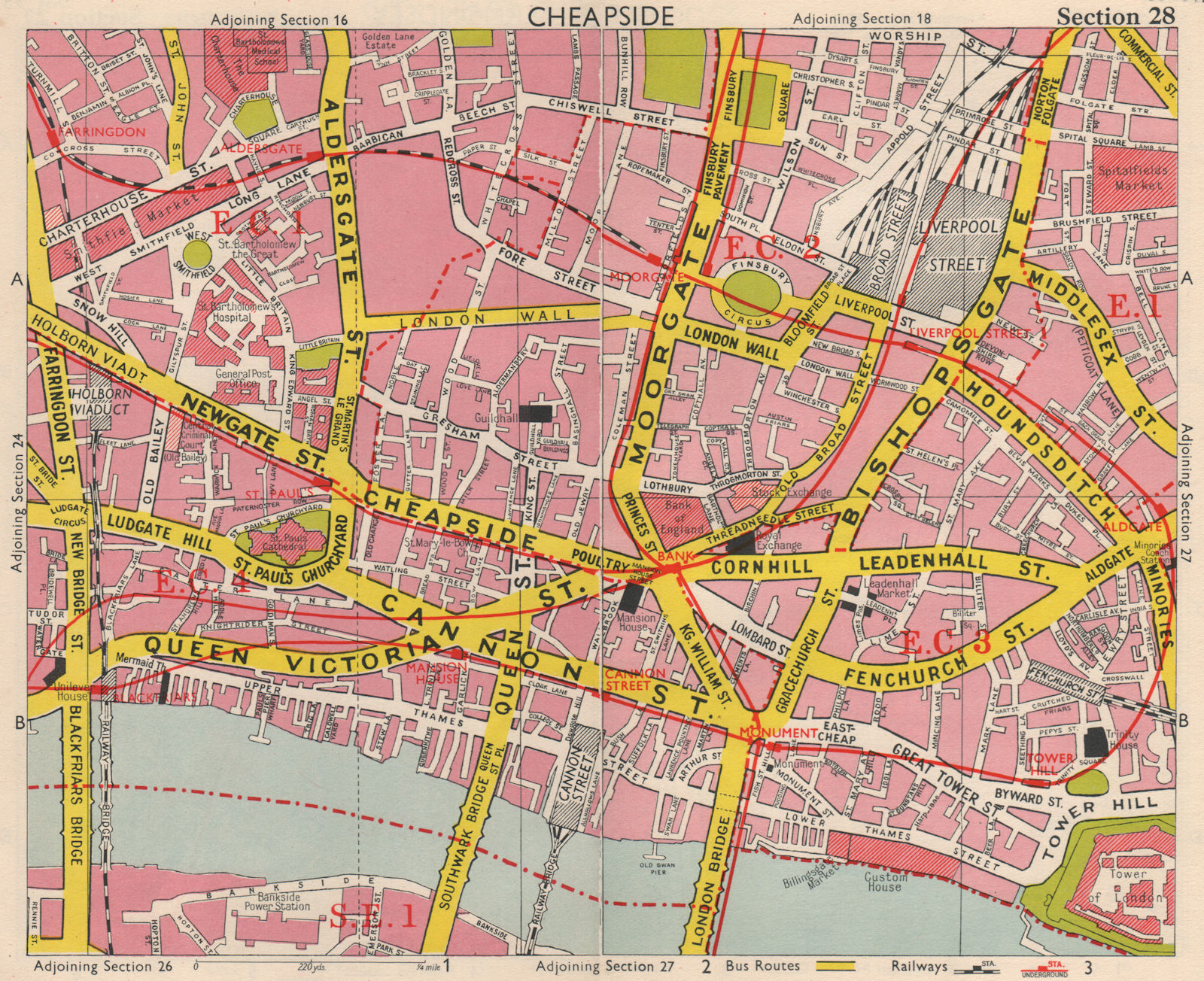 Associate Product CITY OF LONDON EC1 EC2 EC3 EC4. Post Office. Broad street station.BACON 1963 map