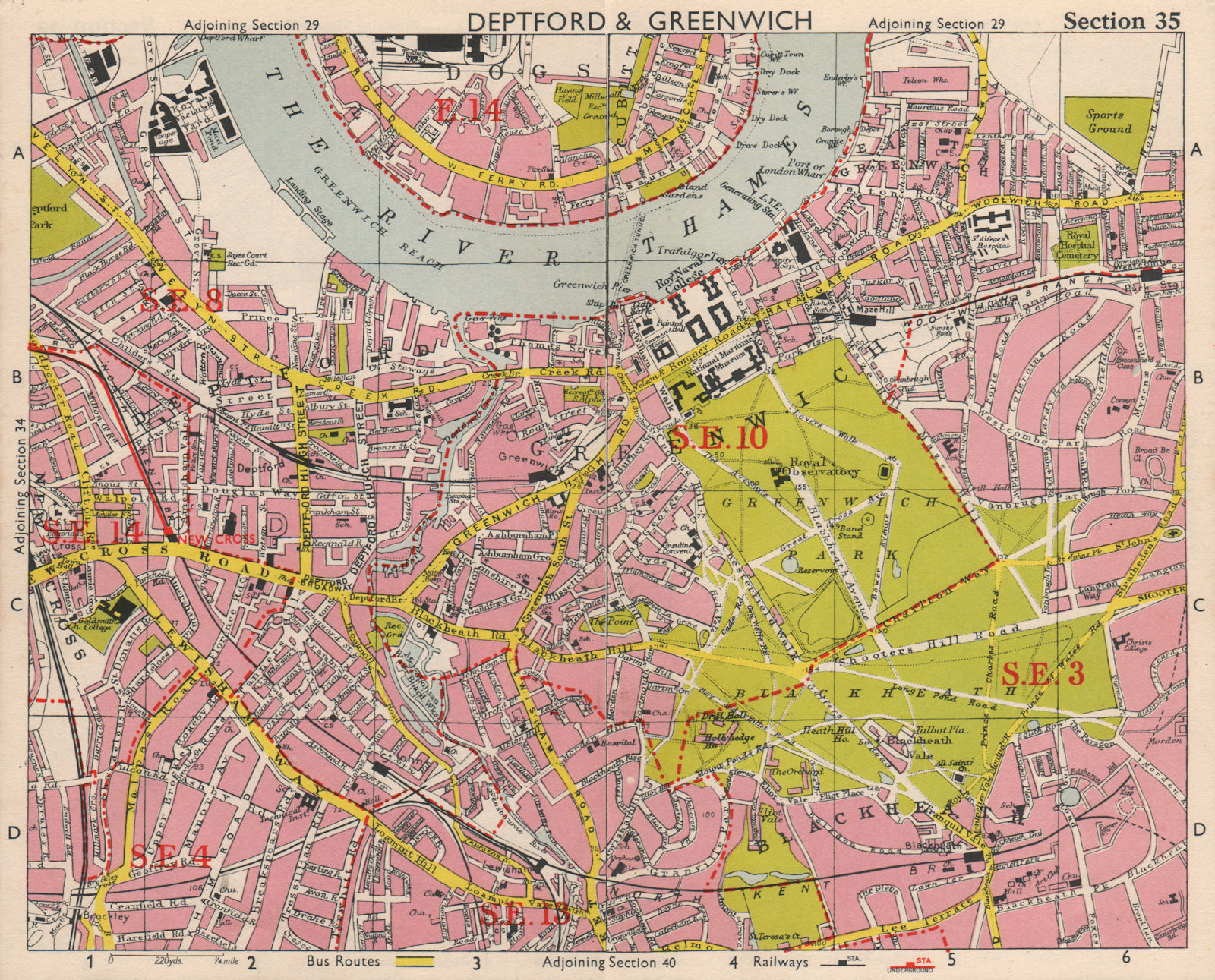 SE LONDON. Deptford Greenwich Cubitt Town Lewisham Blackheath. BACON 1963 map