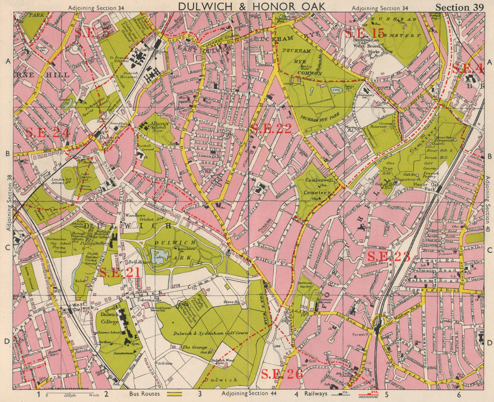 SE LONDON. Dulwich Honor Oak Forest Hill Herne Hill Peckham Rye. BACON 1963 map