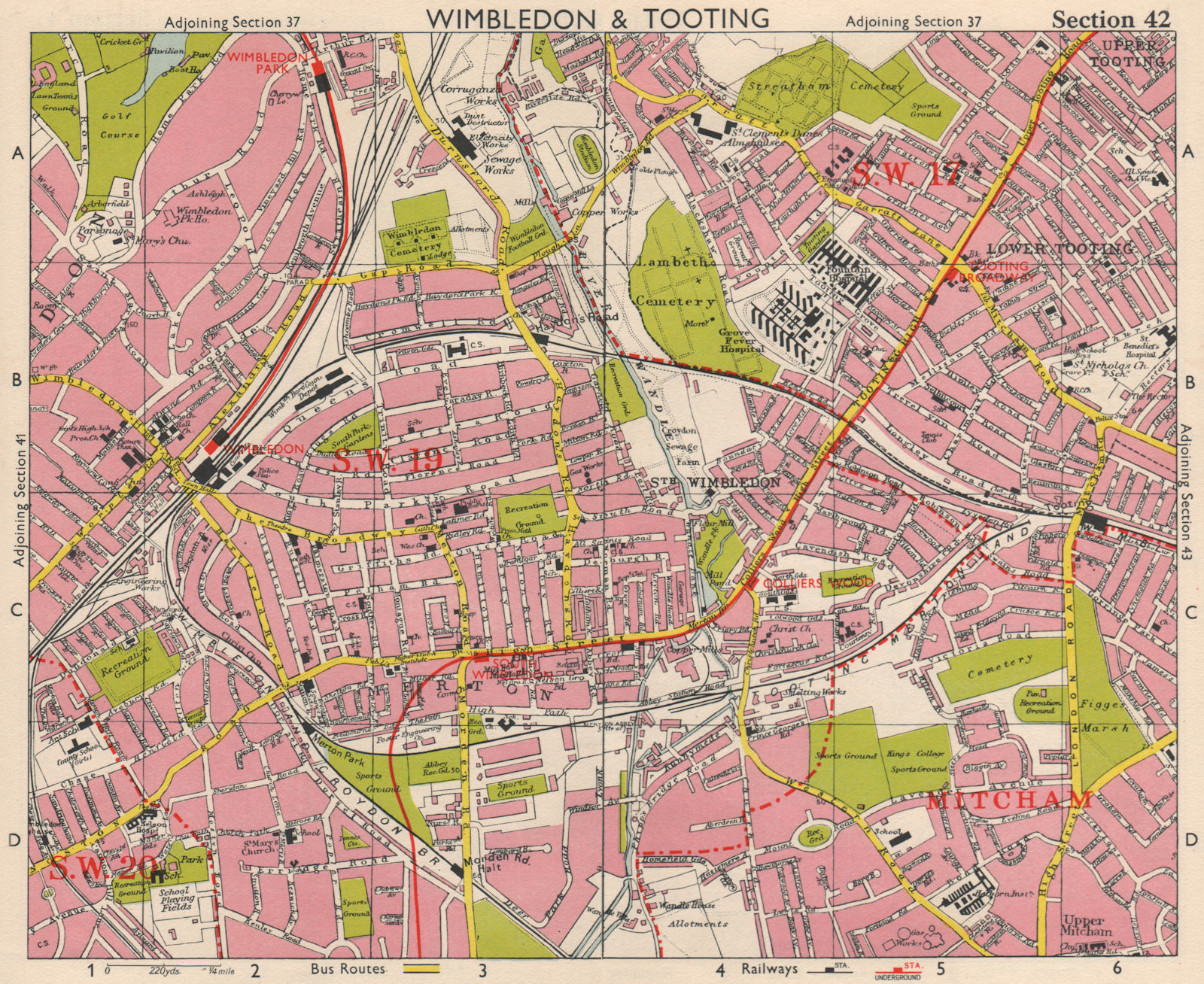 SW LONDON. Wimbledon Tooting Merton Morden Upper Mitcham. BACON 1963 old map