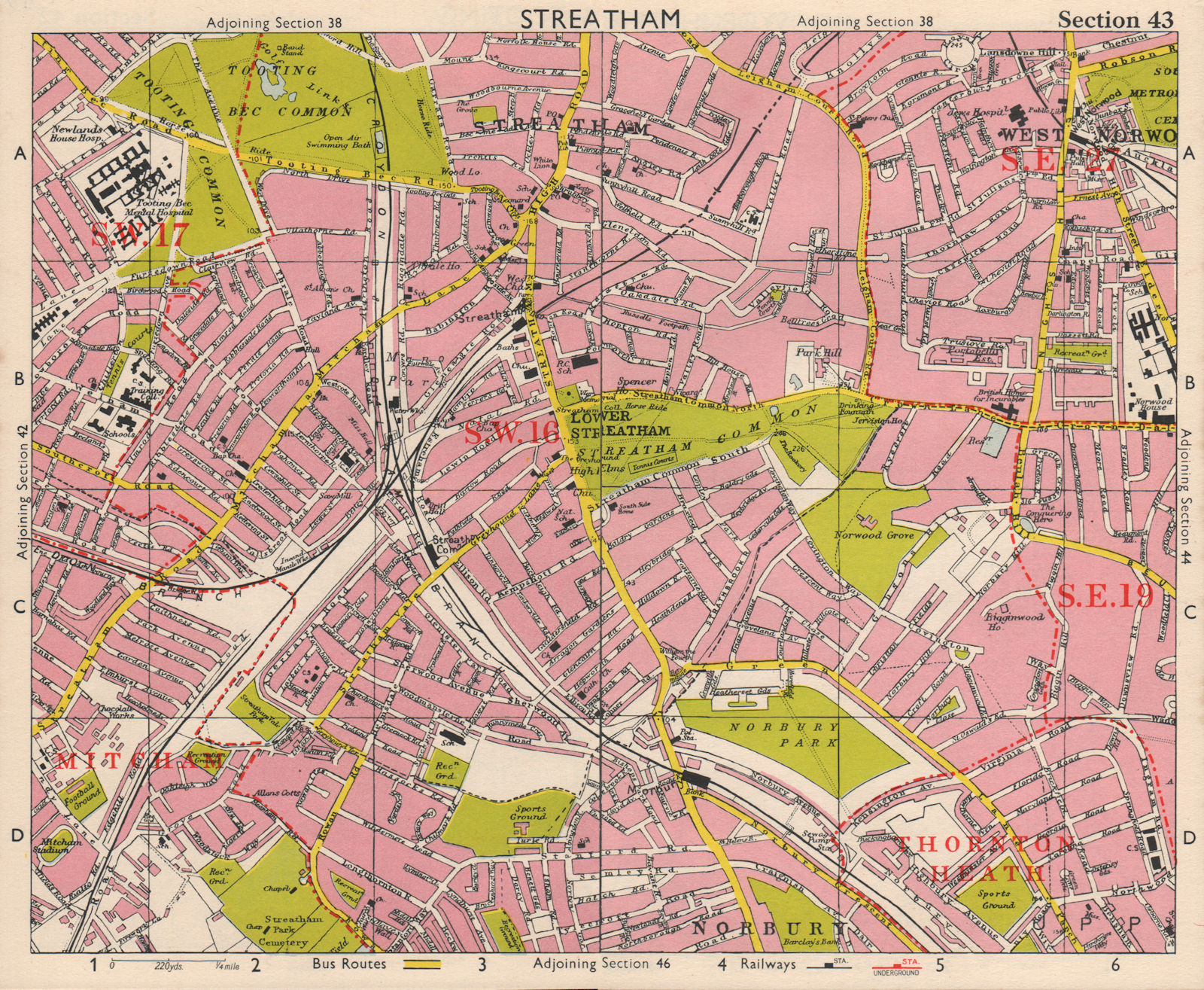 S LONDON. Streatham/Vale Norbury Tooting Bec West Norwood. BACON 1963 old map
