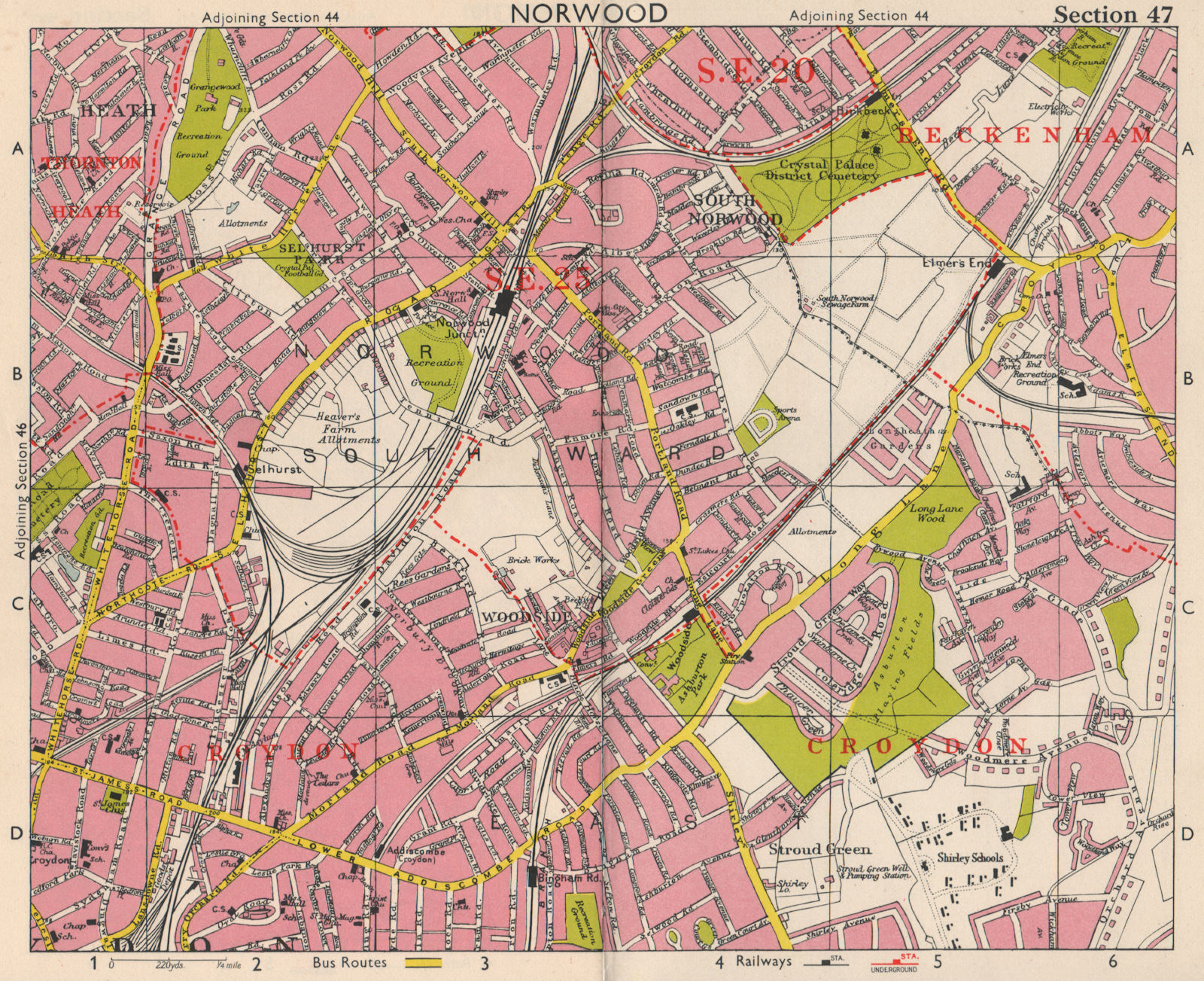 S LONDON. Norwood Elmer's End Selhurst Croydon Addiscombe. BACON 1963 old map