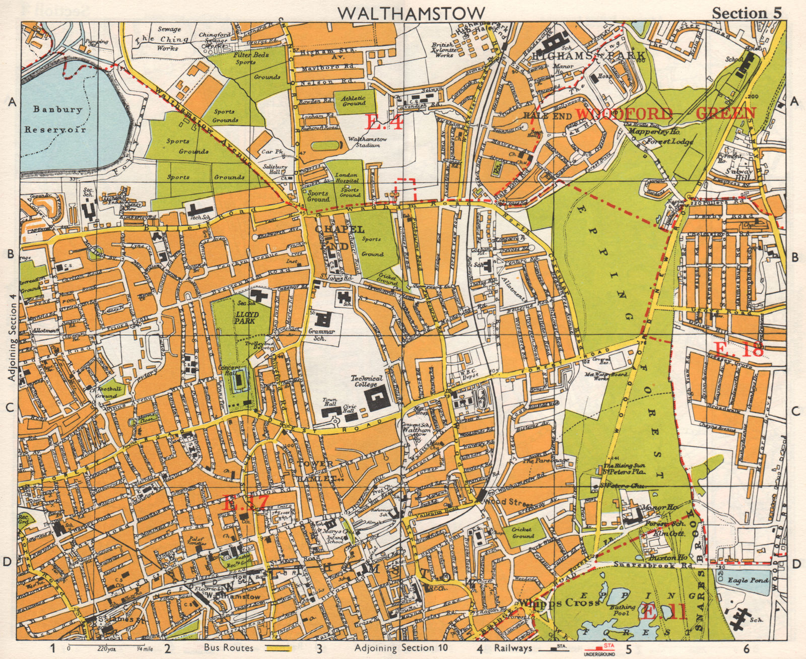 NE LONDON. Walthamstow Highams Park Chapel End Epping Forest. BACON 1968 map