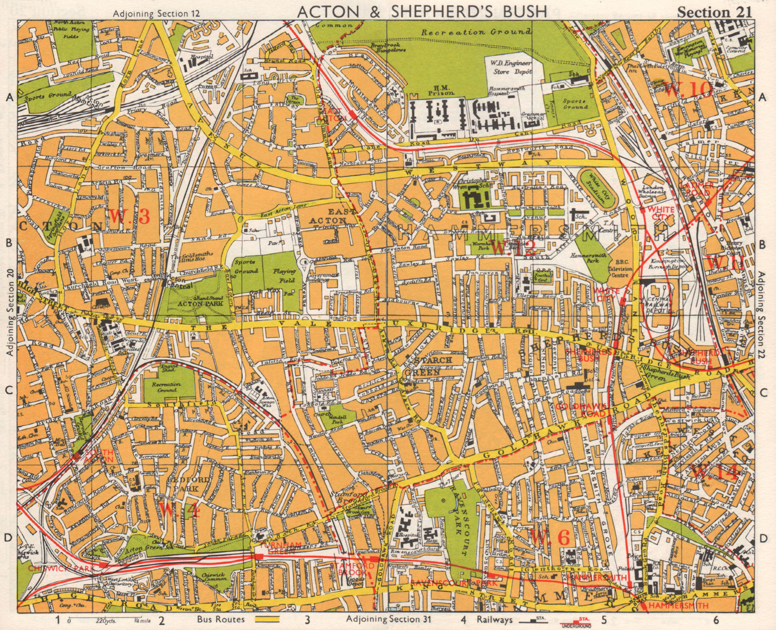 W LONDON. Acton Shepherd's Bush Brook Green West Kensington. BACON 1968 map