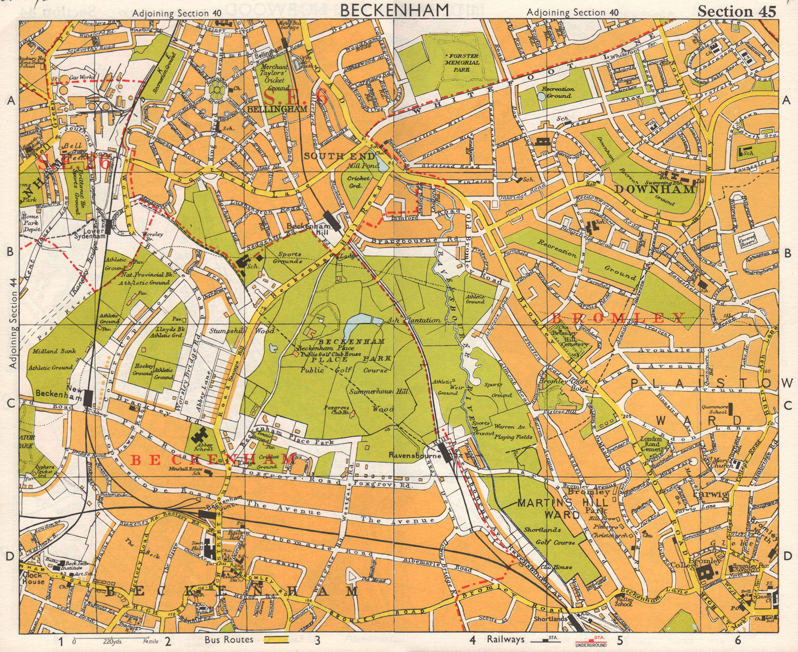 SE LONDON. Beckenham Downham Bellingham Bromley Bell Green. BACON 1968 old map