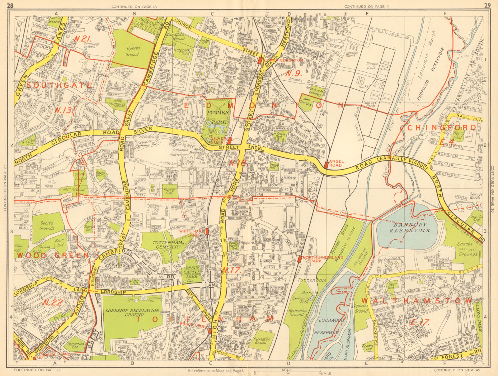 TOTTENHAM EDMONTON Walthamstow Wood Green Bruce Grove. GEOGRAPHERS' A-Z 1948 map