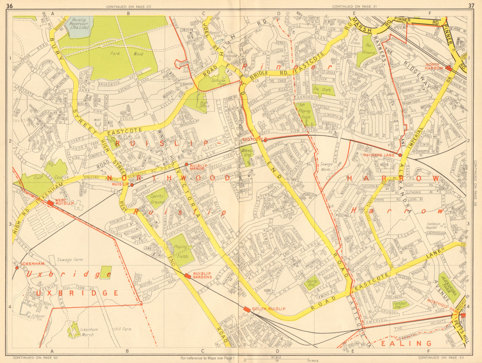 RUISLIP Harrow Pinner Ickenham Rayner's Lane Eastcote. GEOGRAPHERS' A-Z 1948 map