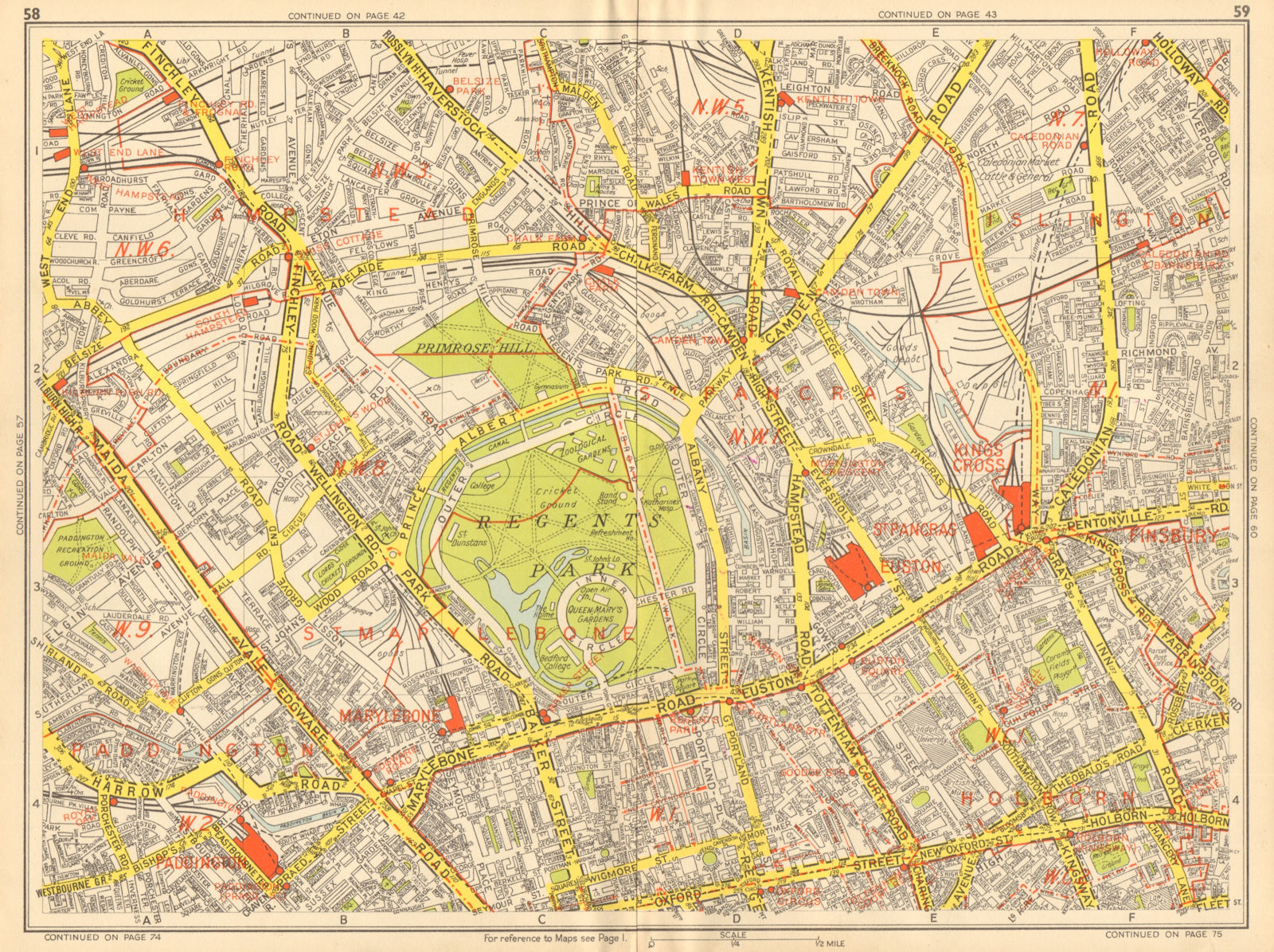 Marylebone Islington St John's Wood Bloomsbury Camden. GEOGRAPHERS' A-Z 1948 map