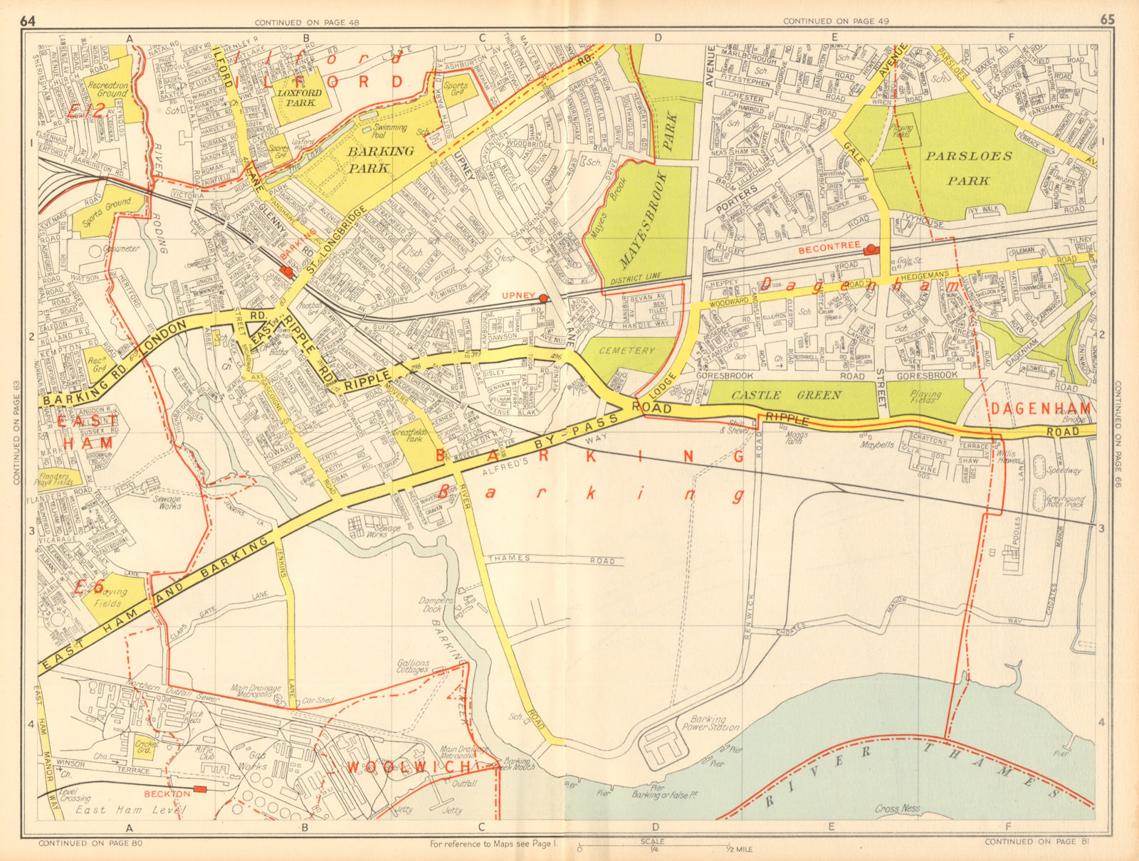 BARKING DAGENHAM Becontree Upney Ilford. GEOGRAPHERS' A-Z 1948 old vintage map