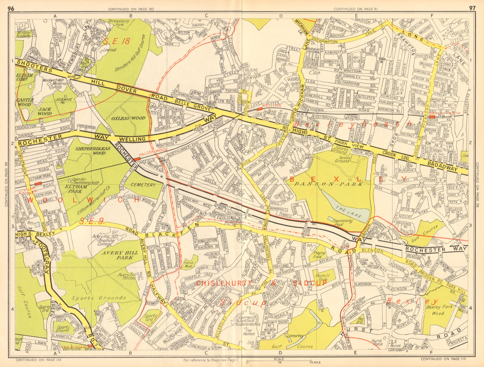 BEXLEY Bexleyheath Eltham East Wickham Shooters Hill. GEOGRAPHERS' A-Z 1948 map