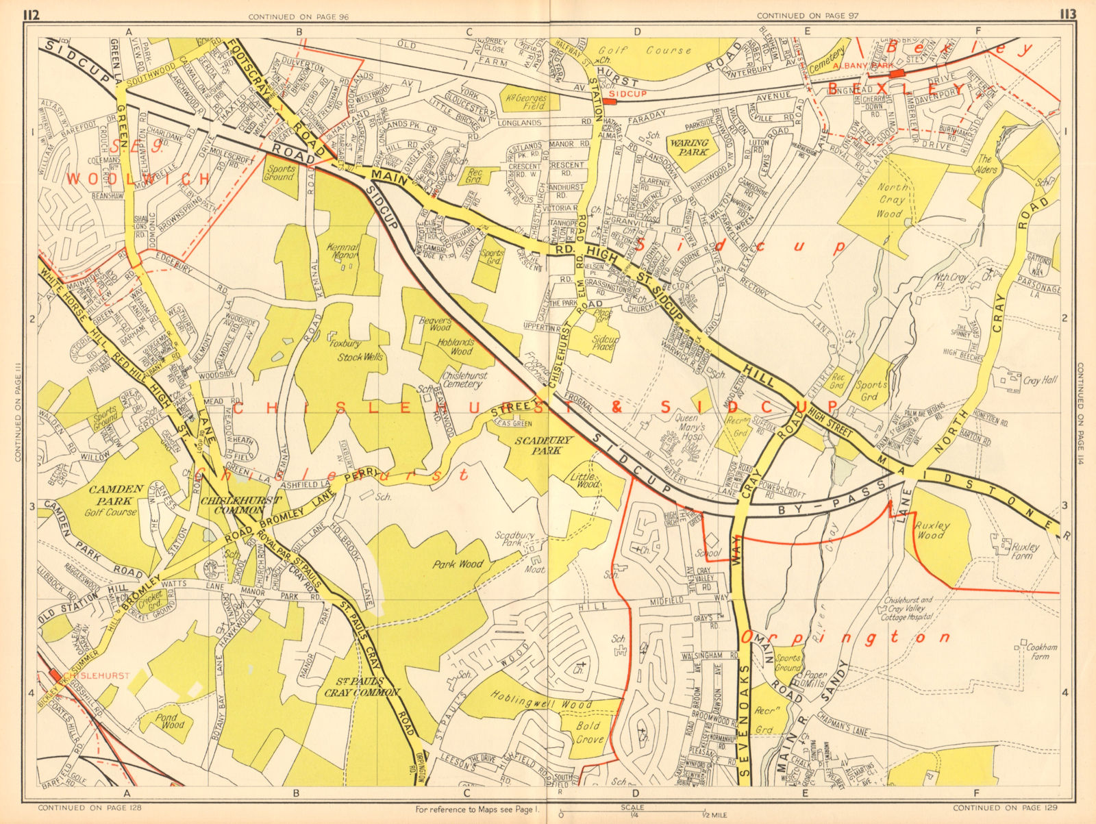 CHISLEHURST SIDCUP Orpington Bexley Eltham. GEOGRAPHERS' A-Z 1948 old map