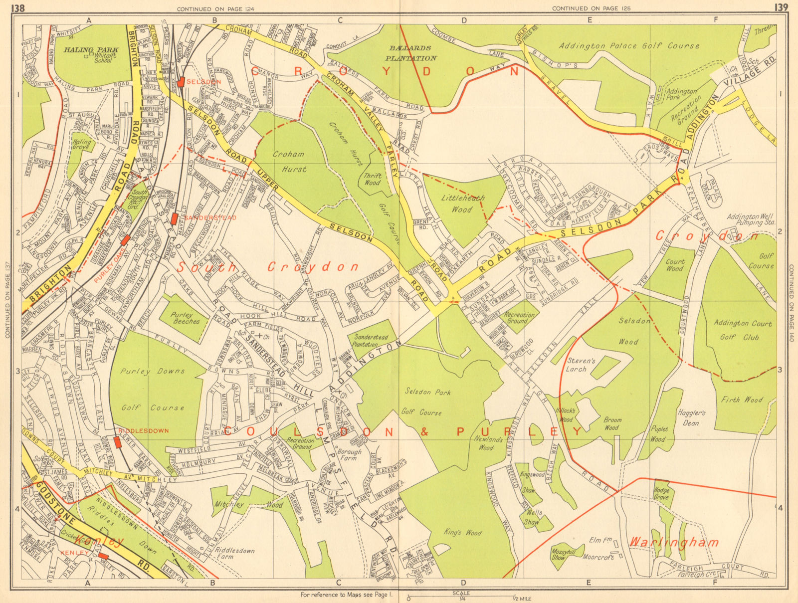 SOUTH CROYDON Sanderstead Selsdon Kenley Purley. GEOGRAPHERS' A-Z 1948 old map