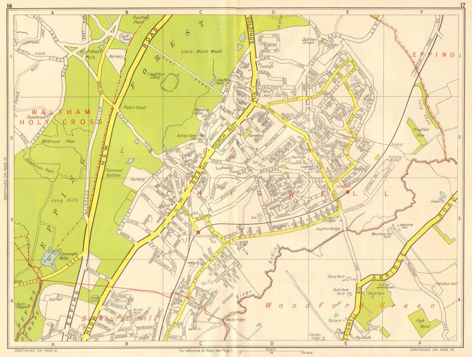 LOUGHTON Debden Buckhurst Hill Chigwell Woodford Green. GEOGRAPHERS A-Z 1959 map