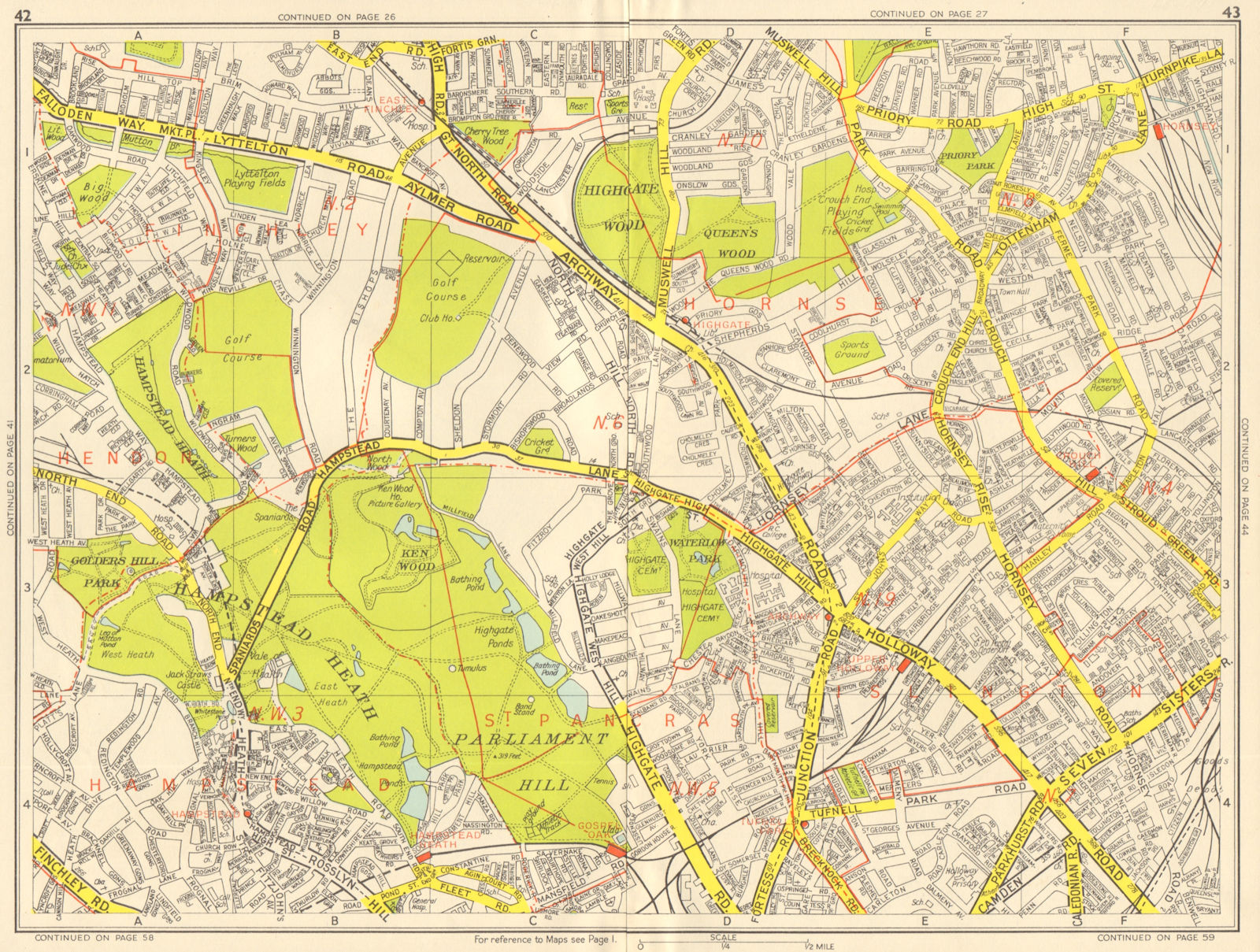 HAMPSTEAD Finchley Tufnell Park Crouch Hill Hornsey. GEOGRAPHERS' A-Z 1959 map