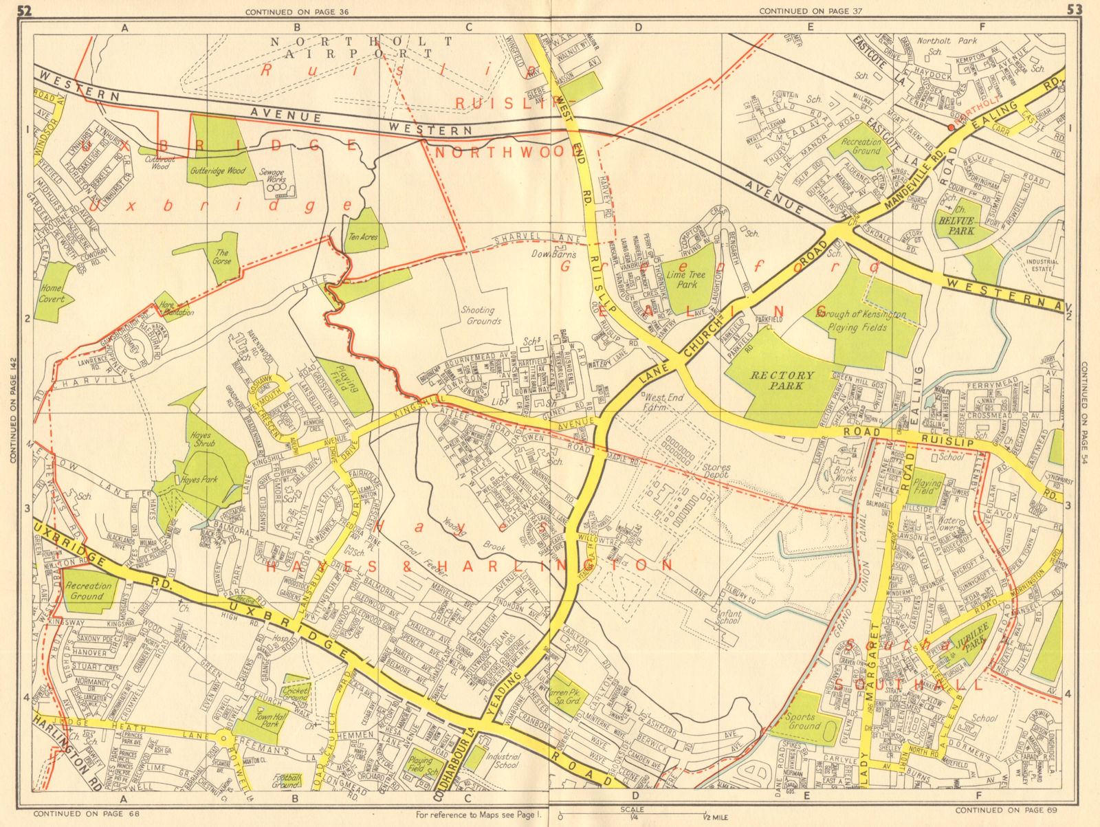 Associate Product HAYES HILLINGDON Southall Greenford Northolt . GEOGRAPHERS' A-Z 1956 old map