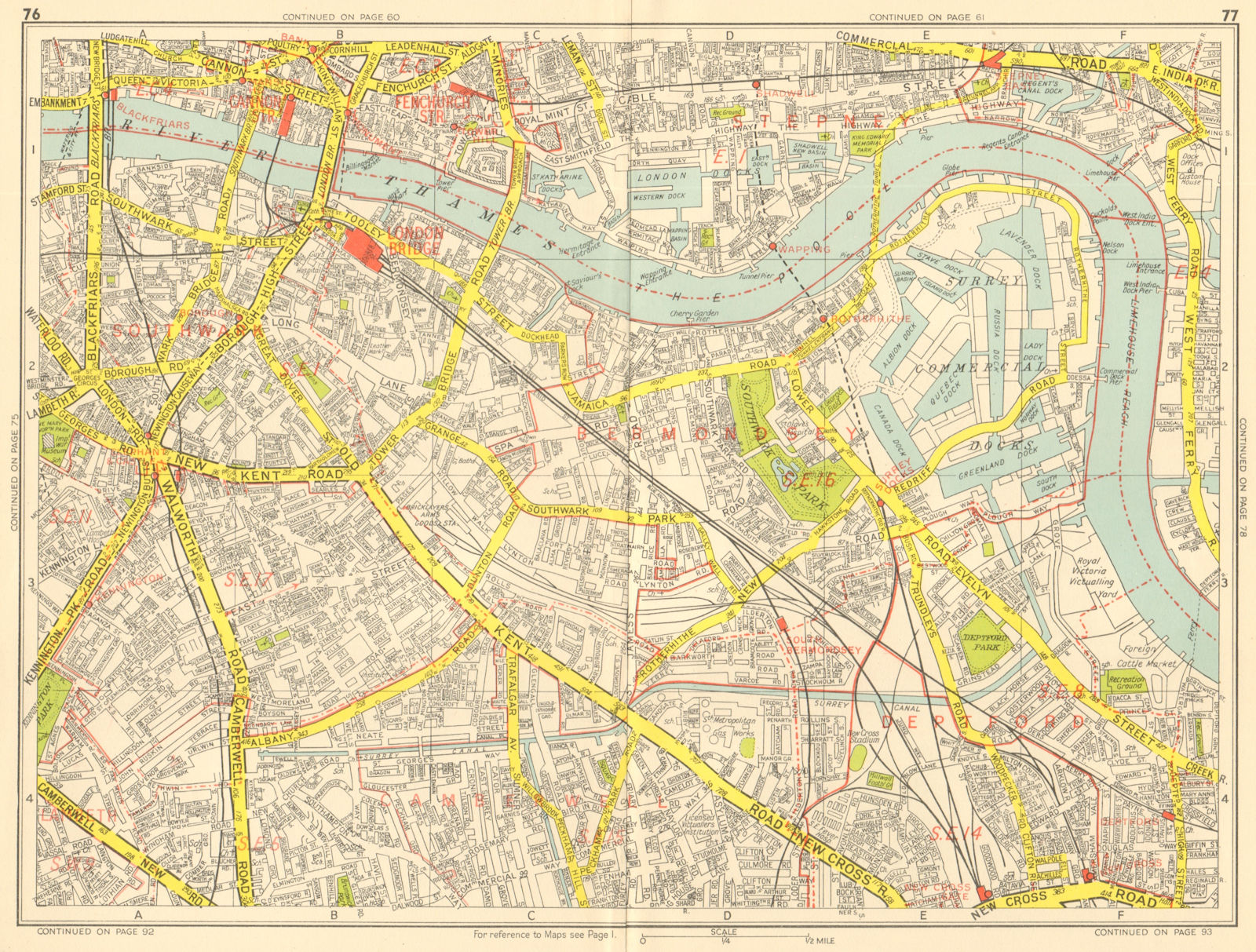 SOUTHWARK Bermondsey Wapping Rotherhithe Camberwell. GEOGRAPHERS' A-Z 1959 map