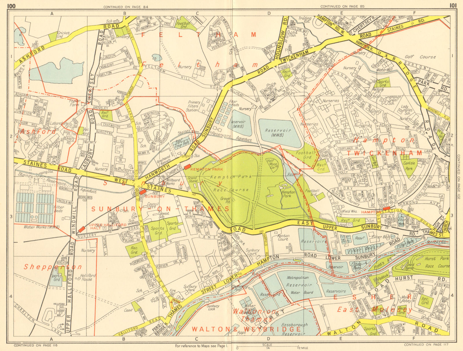 Associate Product SUNBURY-ON-THAMES Hampton East Molesey Kempton Park. GEOGRAPHERS' A-Z 1959 map