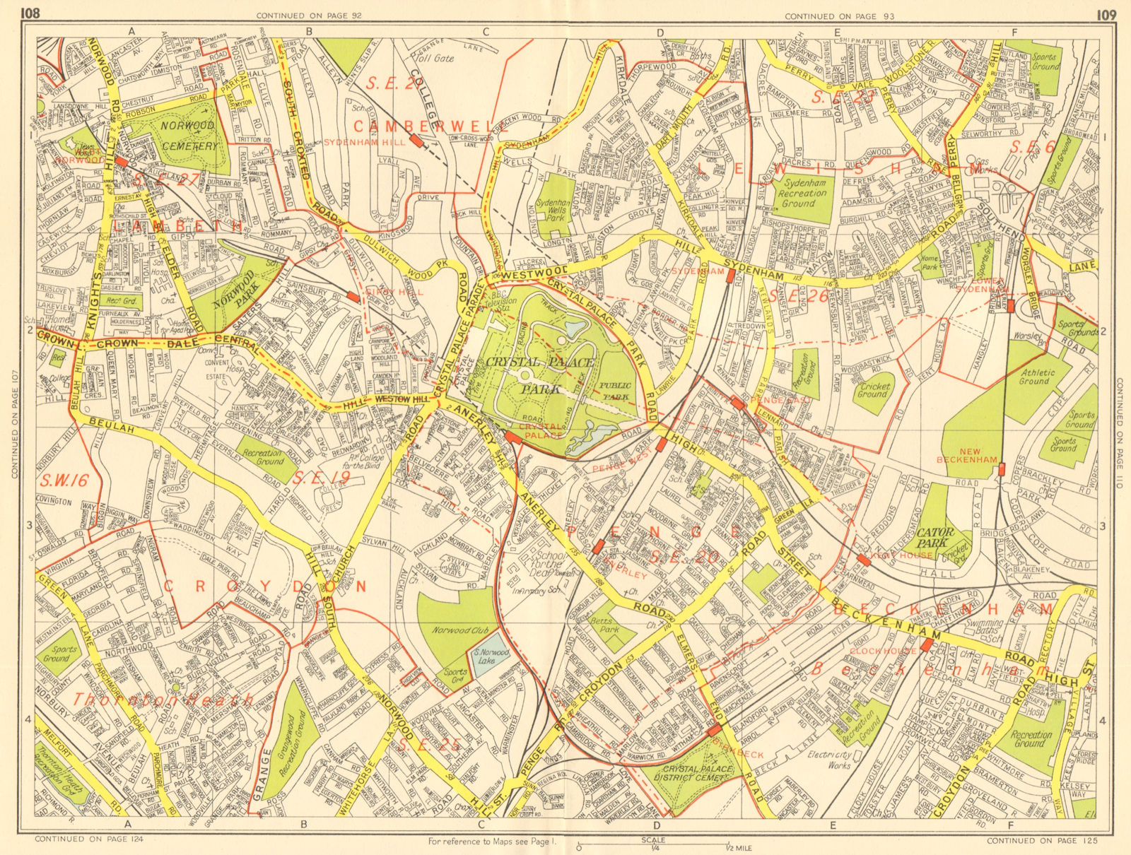 PENGE SE19 SE20 SE26 Norwood Sydenham Anerley. GEOGRAPHERS' A-Z 1959 old map