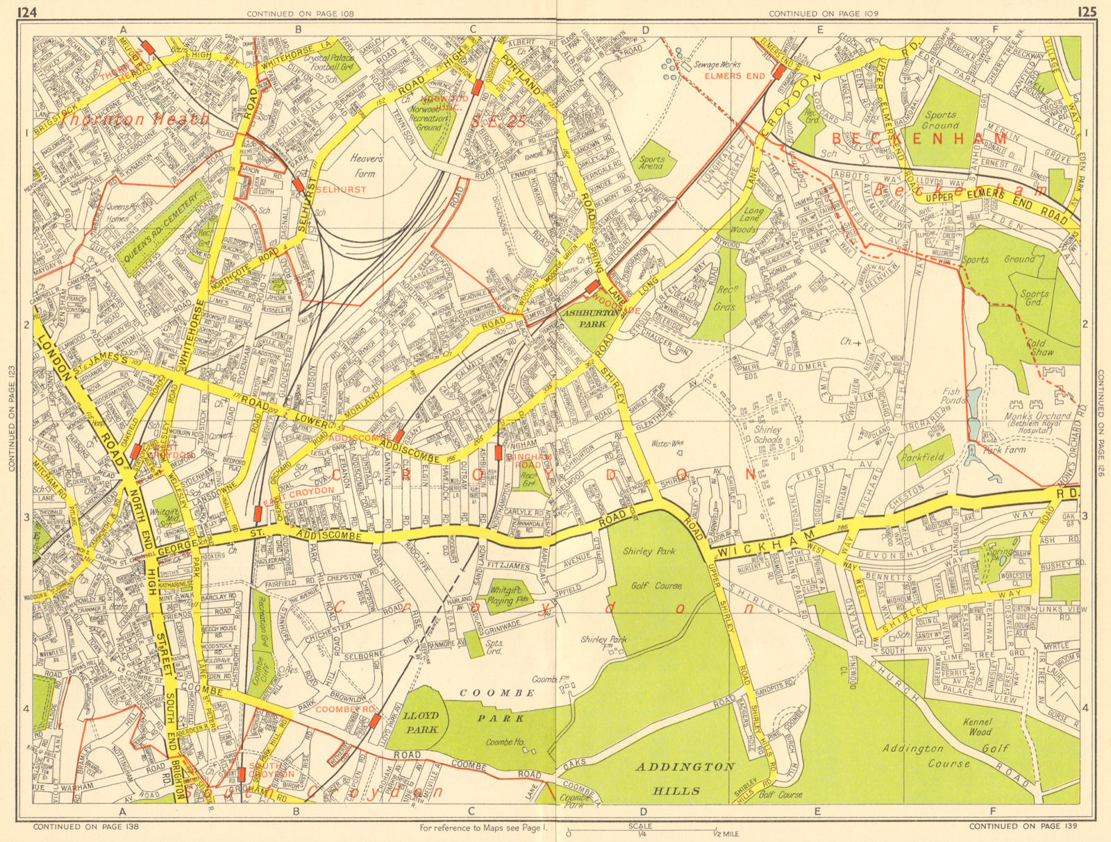 CROYDON Addiscombe Norwood Selhurst Woodside. GEOGRAPHERS' A-Z 1956 old map