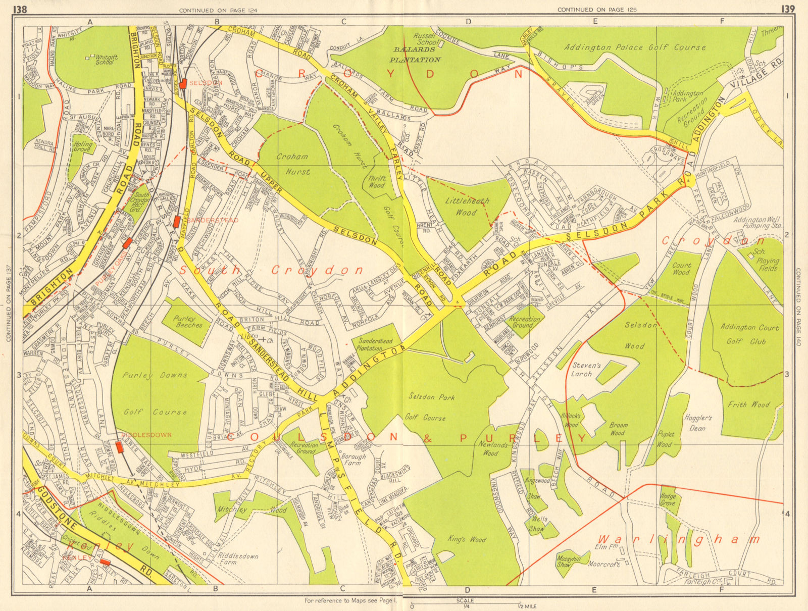 SOUTH CROYDON Sanderstead Selsdon Kenley Purley. GEOGRAPHERS' A-Z 1956 old map