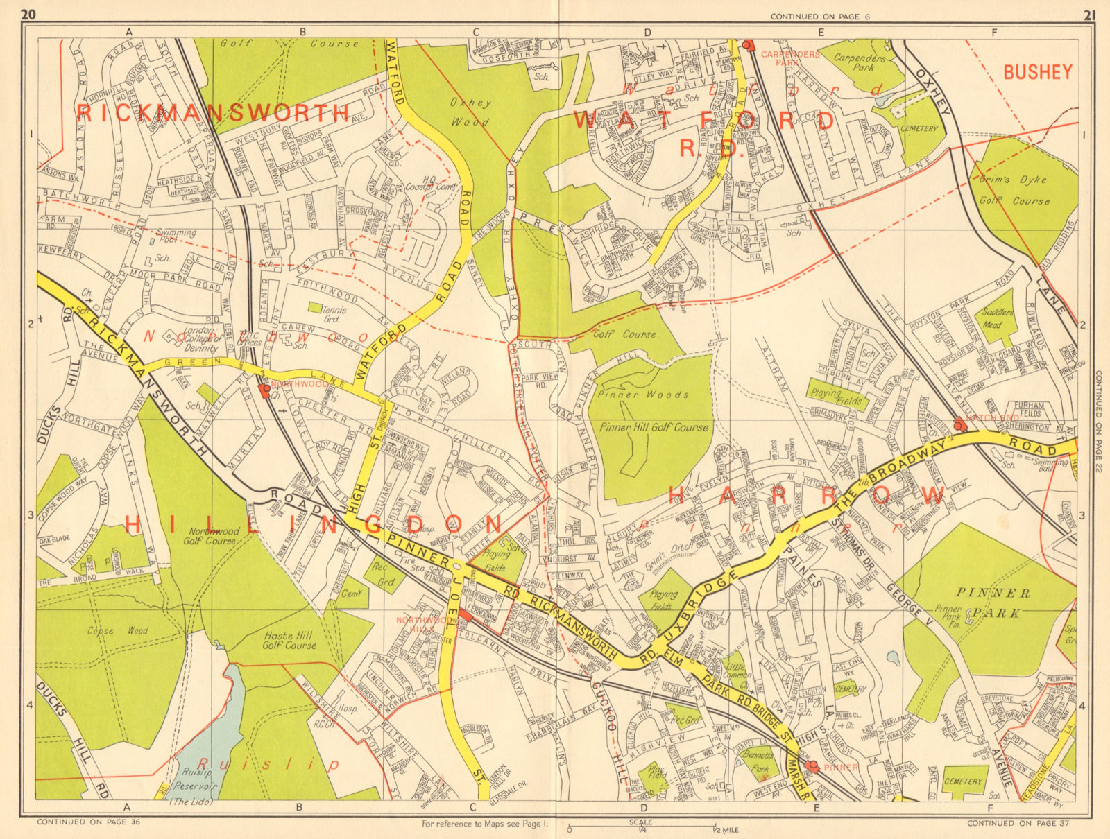 NORTHWOOD PINNER Watford Hatch End Carpenders Park. GEOGRAPHERS' A-Z 1964 map