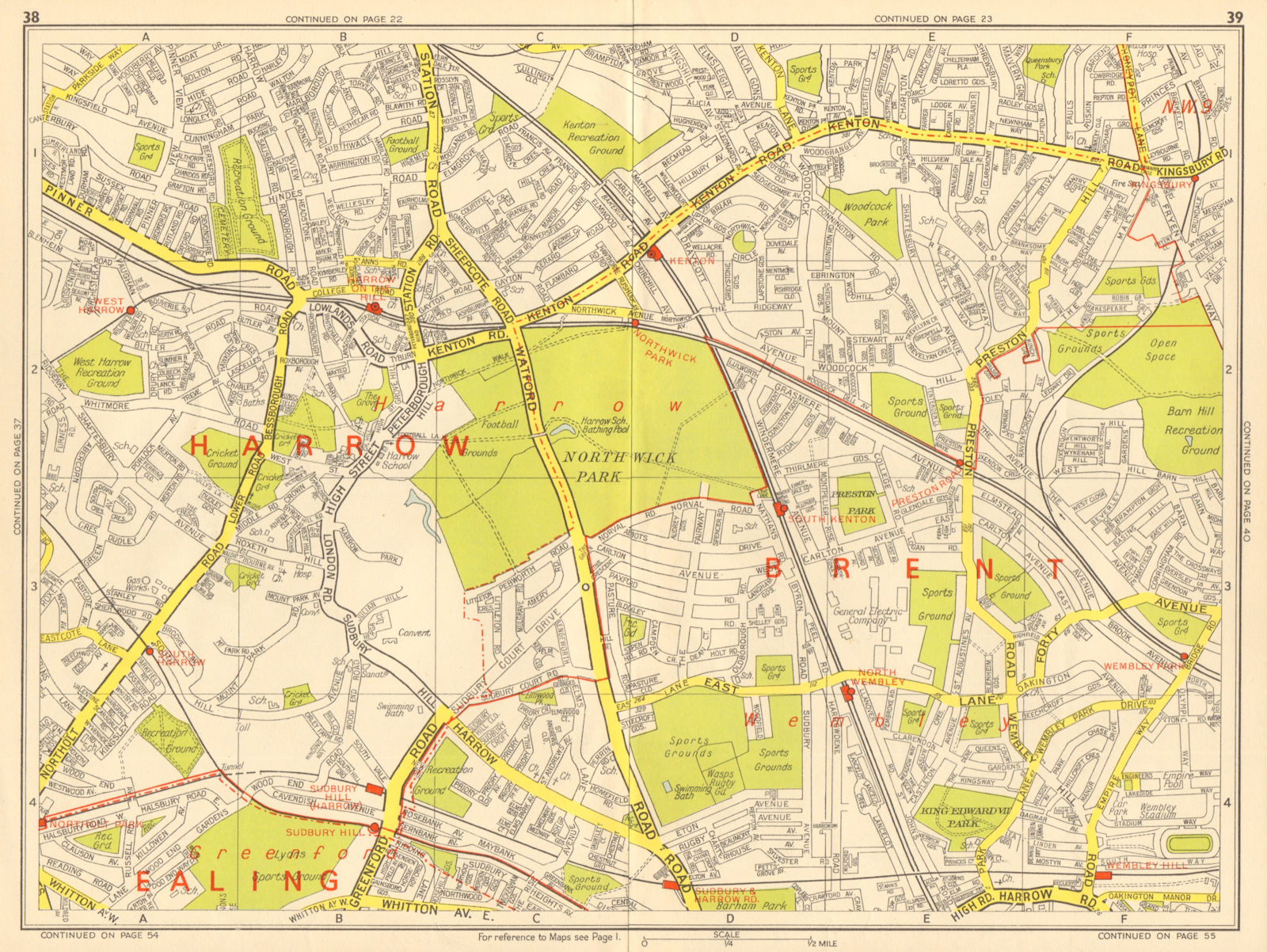 Associate Product HARROW WEMBLEY Greenford Kenton Sudbury Hill. GEOGRAPHERS' A-Z 1964 old map