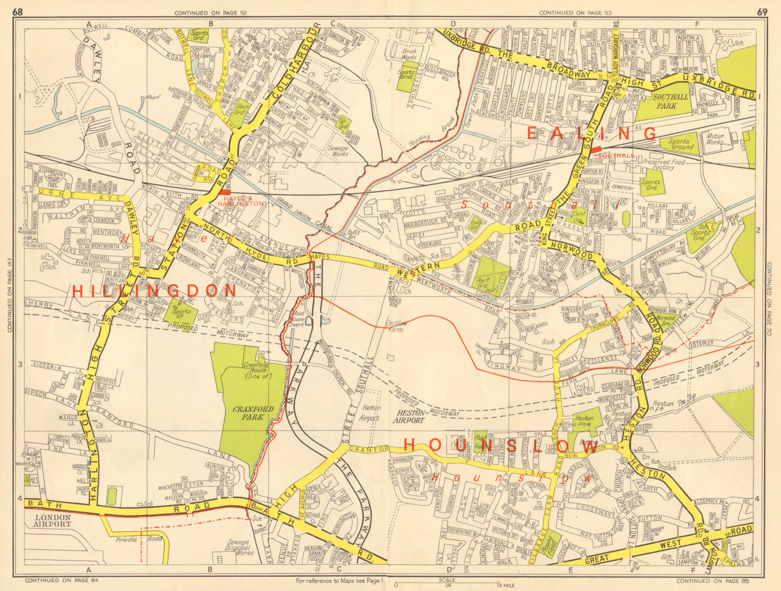 Associate Product HAYES HOUNSLOW SOUTHALL Harlington Cranford Heston. GEOGRAPHERS' A-Z 1964 map