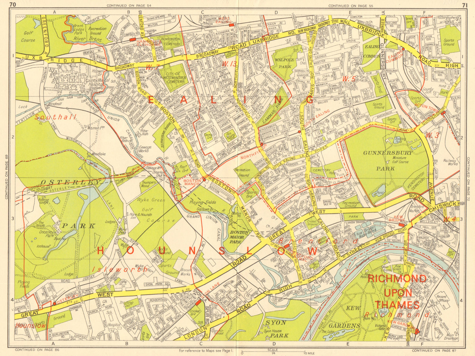EALING Brentford Isleworth Kew Acton Osterley Hanwell. GEOGRAPHERS' A-Z 1964 map