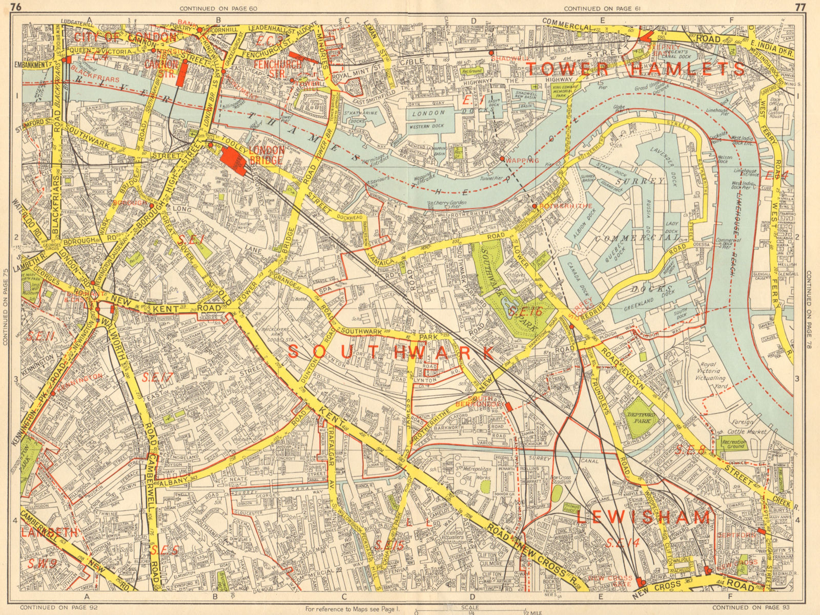 SOUTHWARK Bermondsey Wapping Rotherhithe Camberwell. GEOGRAPHERS' A-Z 1964 map