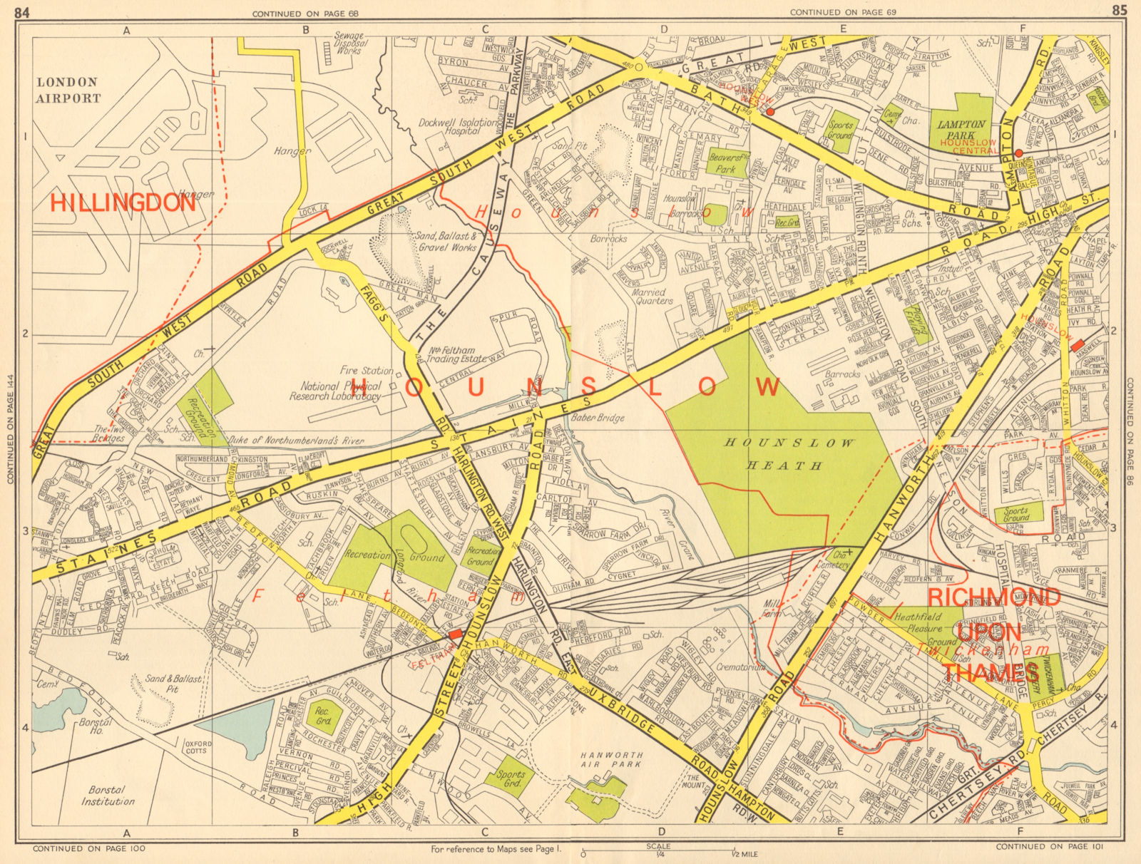 Associate Product HOUNSLOW Feltham Twickenham Heathrow Airport. GEOGRAPHERS' A-Z 1964 old map