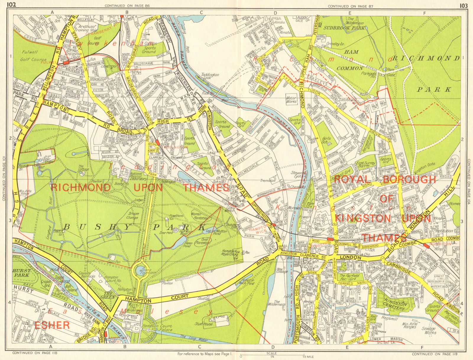 KINGSTON-UPON-THAMES TEDDINGTON East Molesey Bushy Park GEOGRAPHERS A-Z 1964 map
