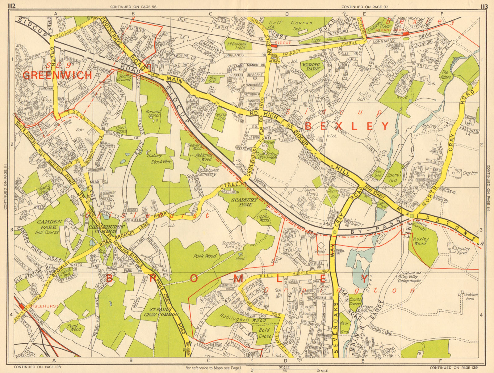 CHISLEHURST SIDCUP Orpington Bexley Eltham. GEOGRAPHERS' A-Z 1964 old map