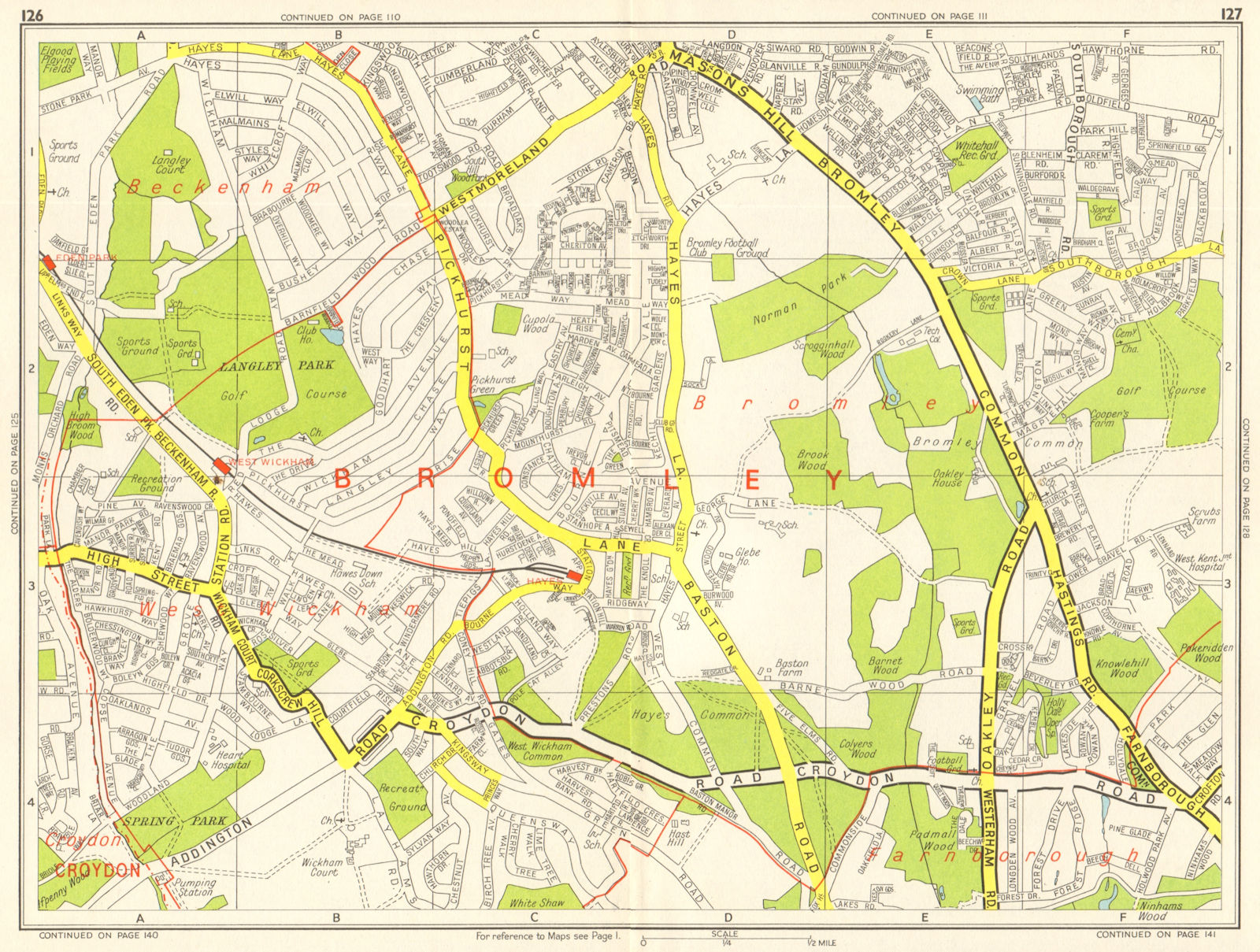 BROMLEY SOUTH Hayes West Wickham Eden Park . GEOGRAPHERS' A-Z 1964 old map