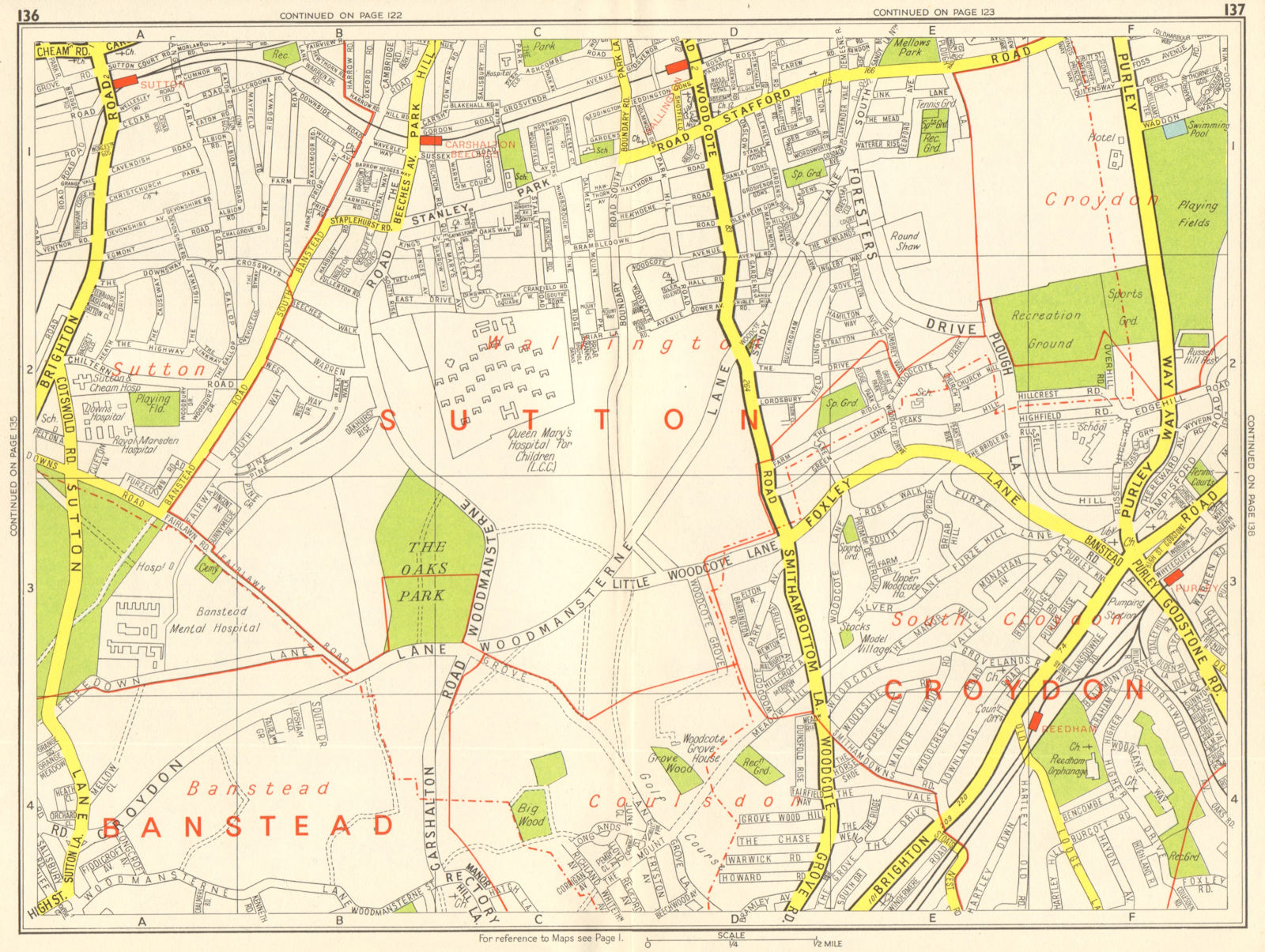 PURLEY WALLINGTON Carshalton Coulsdon Croydon Airport. GEOGRAPHERS' A-Z 1964 map