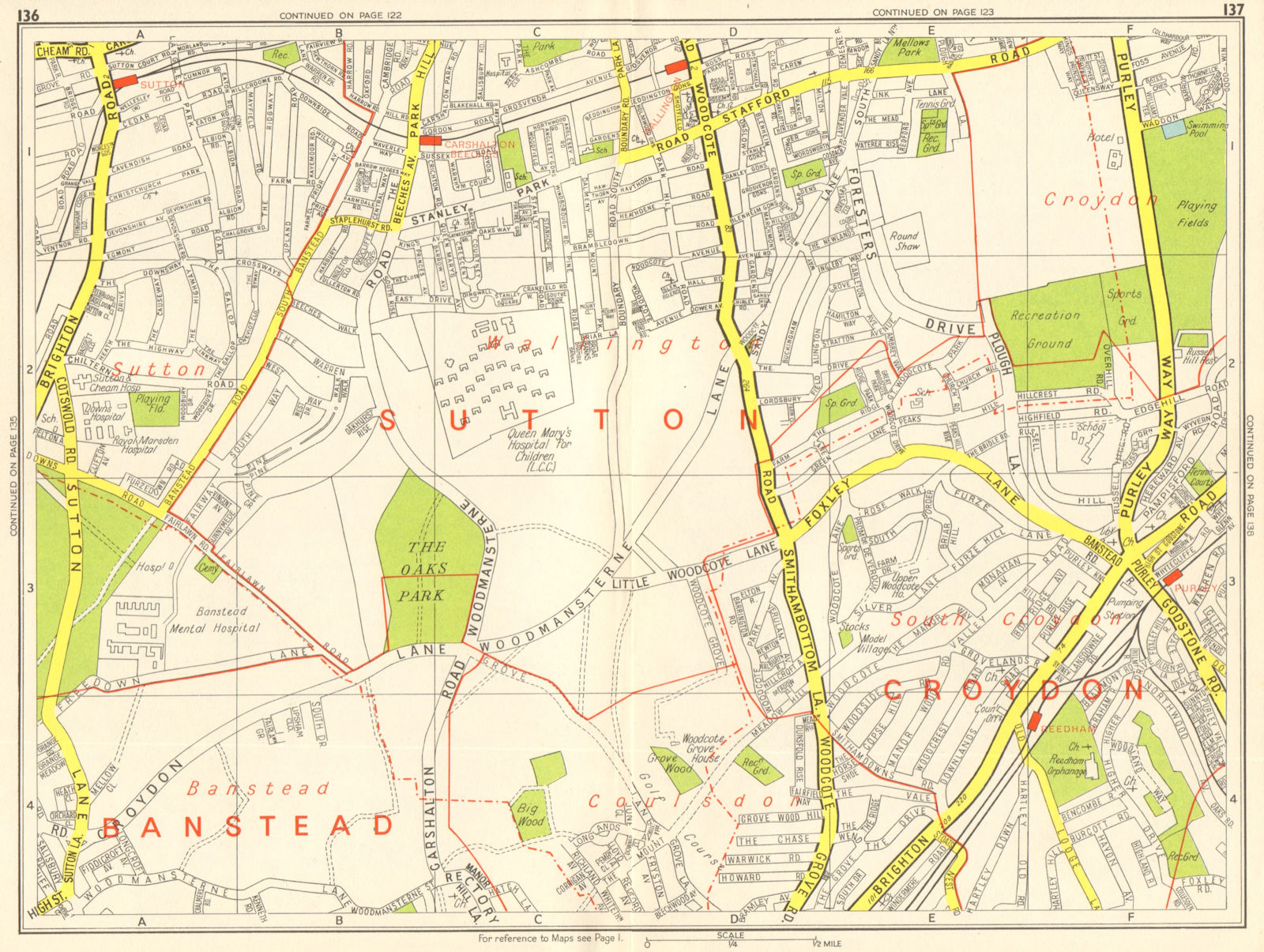 Associate Product PURLEY WALLINGTON Carshalton Coulsdon Croydon Airport. GEOGRAPHERS' A-Z 1964 map