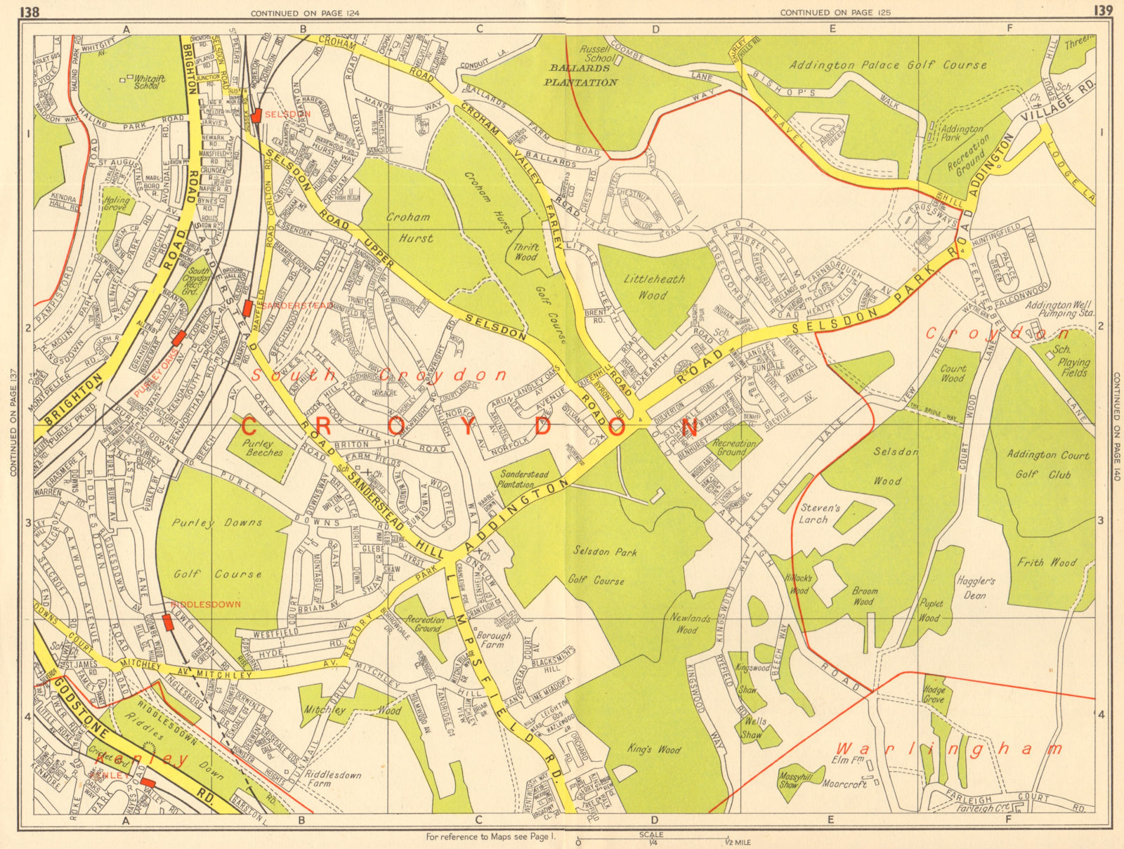 SOUTH CROYDON Sanderstead Selsdon Kenley Purley. GEOGRAPHERS' A-Z 1964 old map