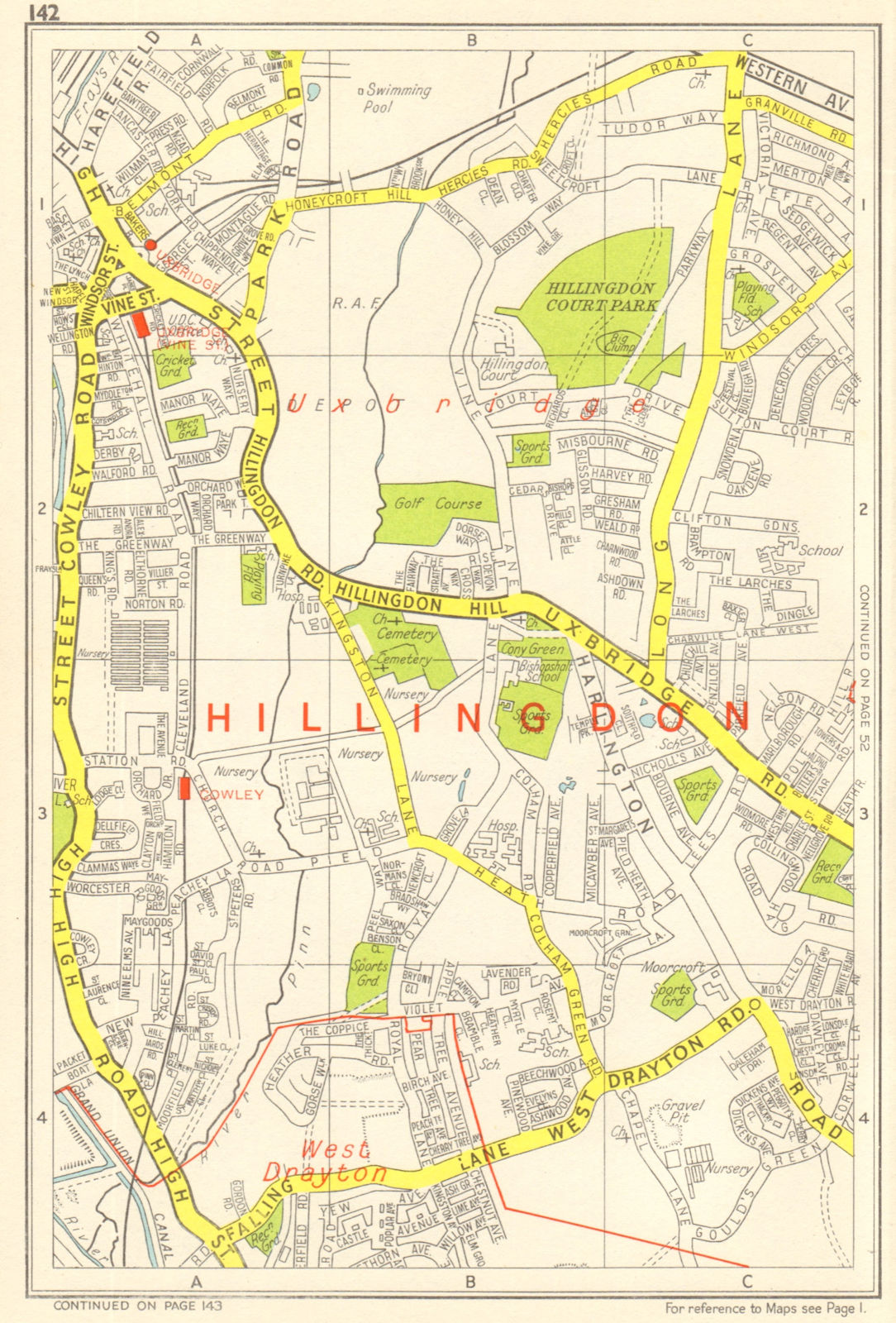 UXBRIDGE Cowley West Drayton Hillingdon. GEOGRAPHERS' A-Z 1964 old vintage map