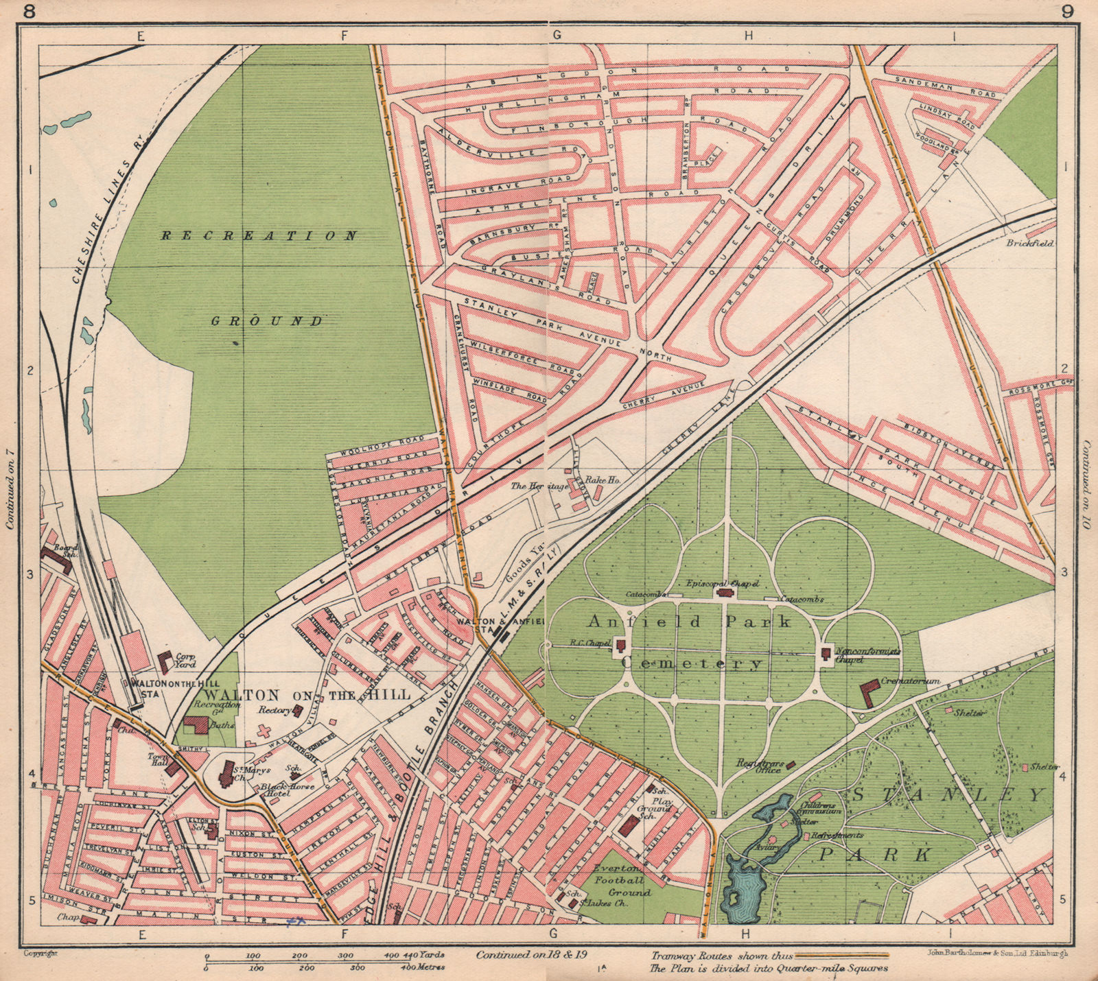 LIVERPOOL. Walton Hall Park Anfield Park Stanley Park 1928 old vintage map