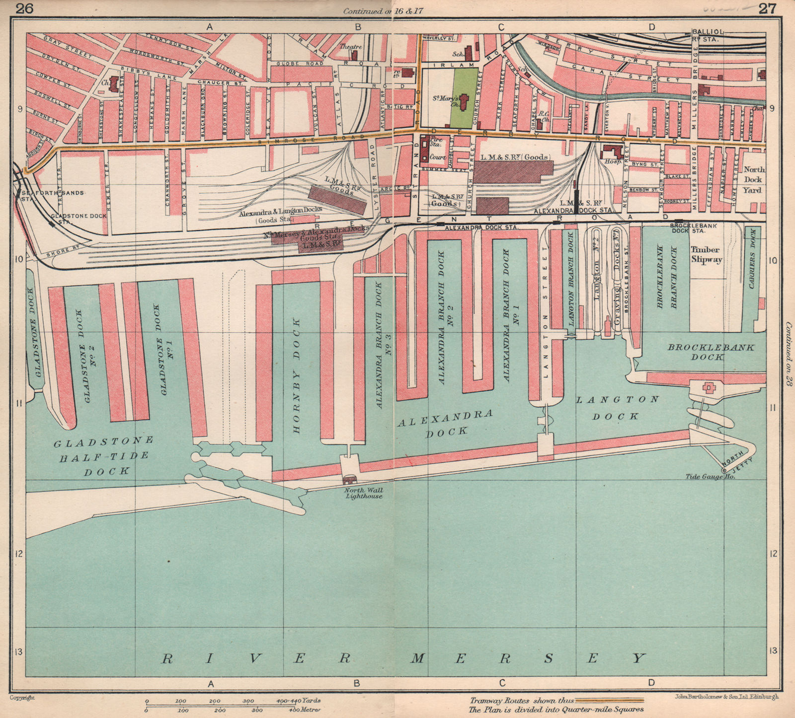 LIVERPOOL. Bootle Gladstone/Hornby/Alexandra/Langton/Brocklebank Docks 1928 map