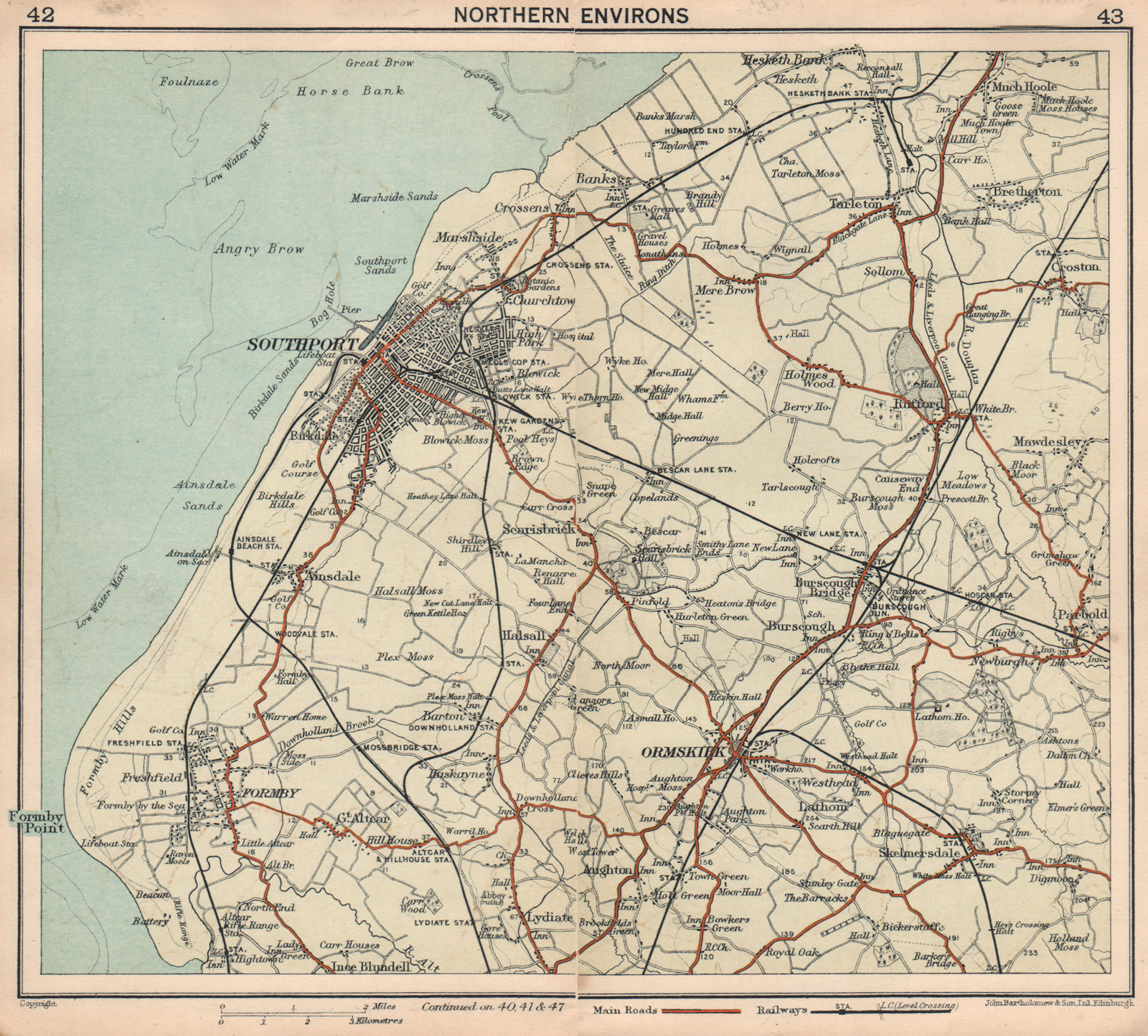SOUTHPORT Formby Ormskirk environs map plan. Merseyside. Lancashire 1928