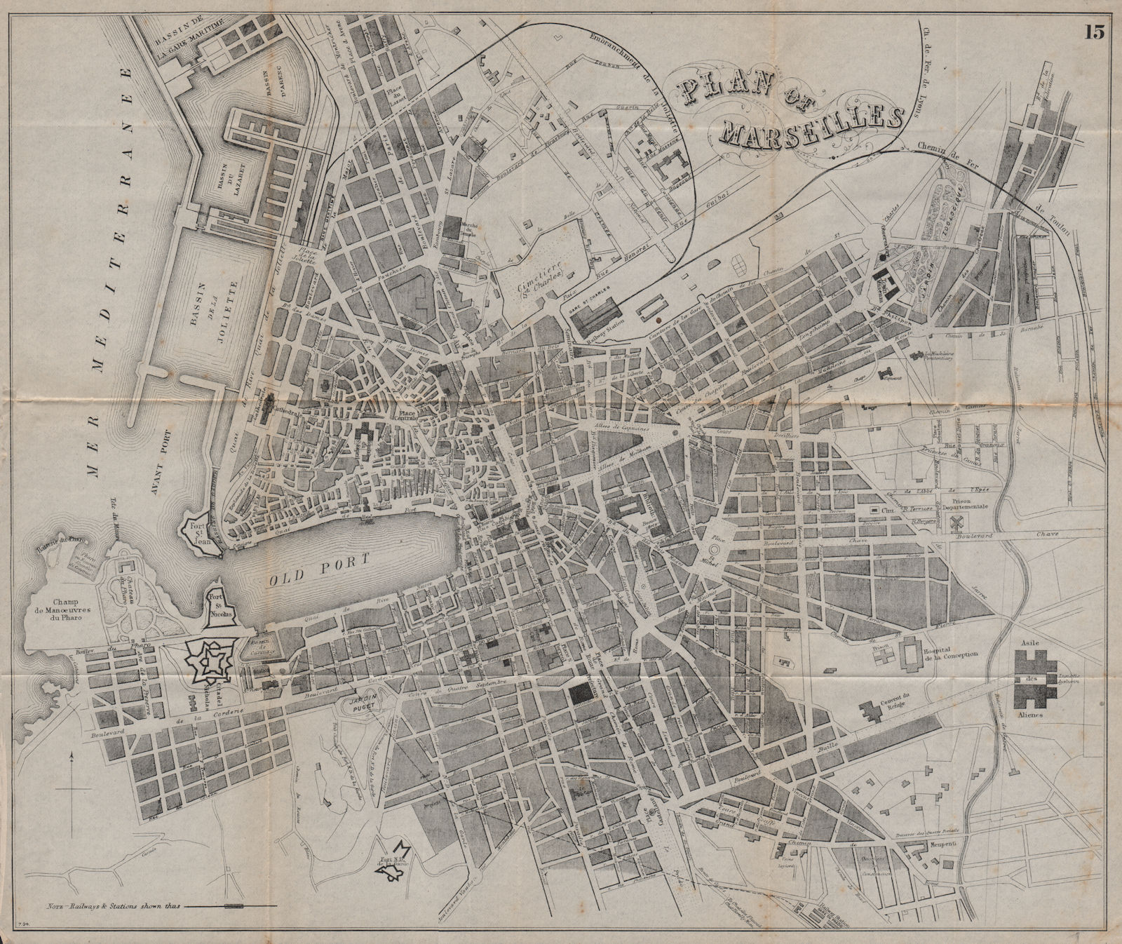MARSEILLES. Antique town plan. City map. France. BRADSHAW 1895 old