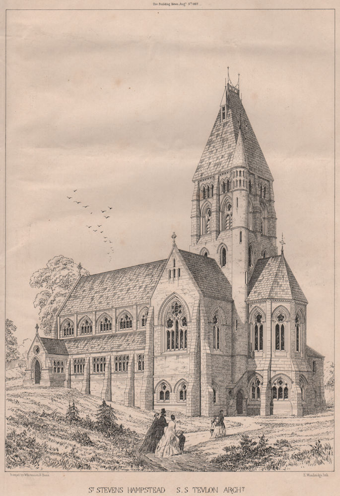 Associate Product St. Stevens, Hampstead; S.S. Tevlon, Architect. London 1867 old antique print