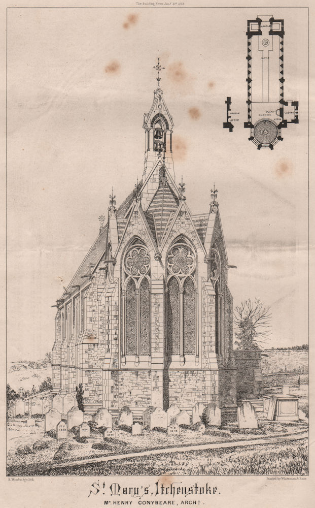 St. Mary's, Itchenstoke; Mr. Henry Conybeare, Architect. Hampshire 1868 print