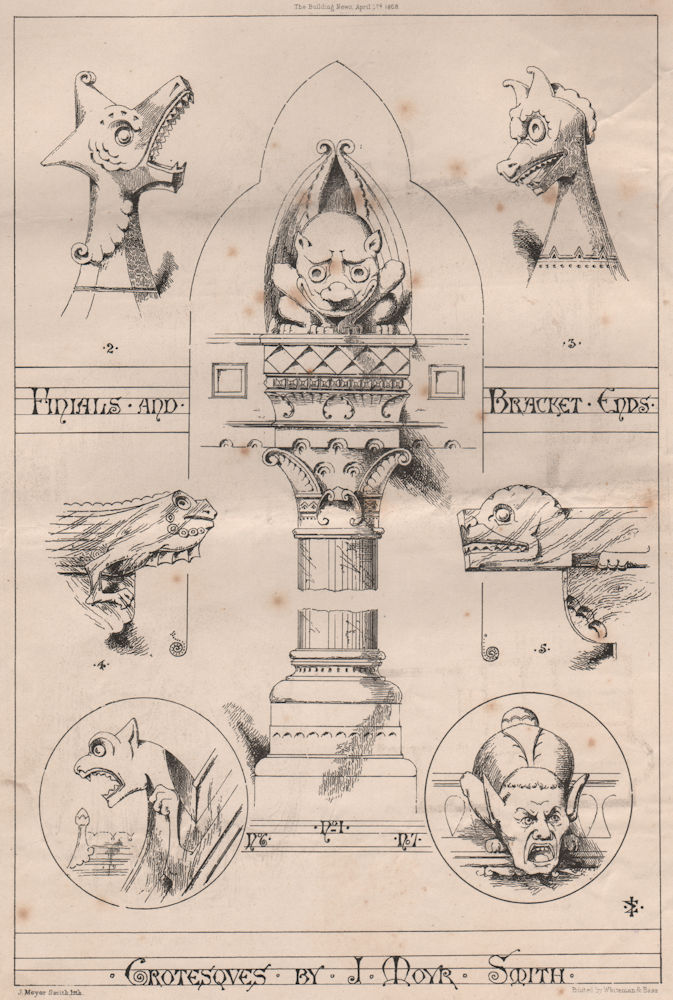 Grotesques; by J. Moyr Smith. Decorative 1868 old antique print picture