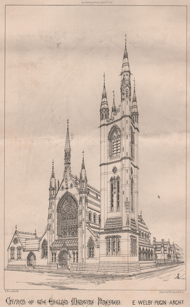 Church of the English Martyrs, Preston; E. Welby Pugin, Architect 1868 print