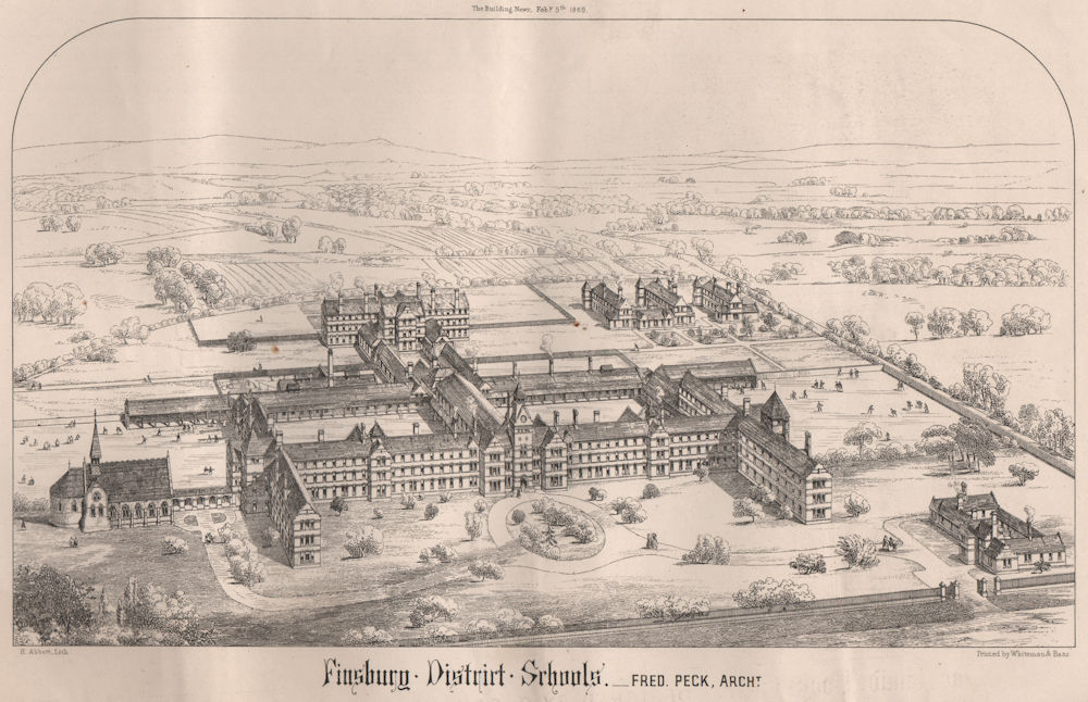 Associate Product Finsbury District Schools; Fred Peck, Architect. London 1869 old antique print