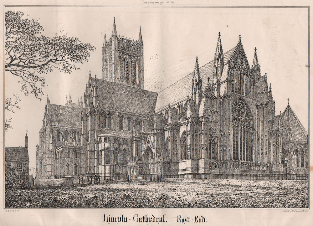 Lincoln Cathedral - East End. Lincolnshire 1869 old antique print picture