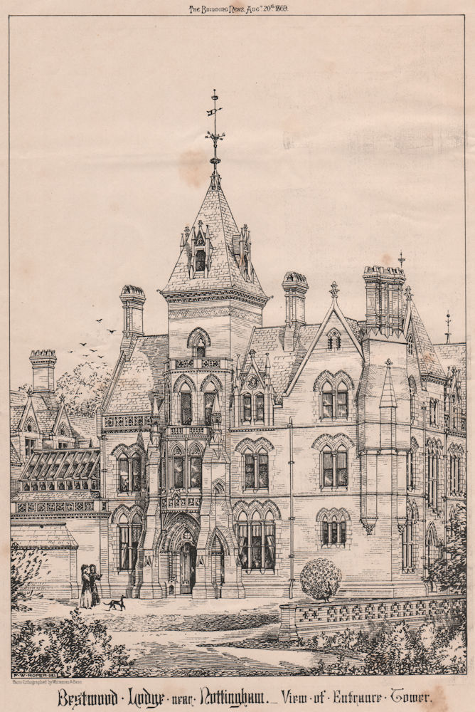 Bestwood Lodge near Nottingham. View of Entrance Tower. Nottinghamshire 1869